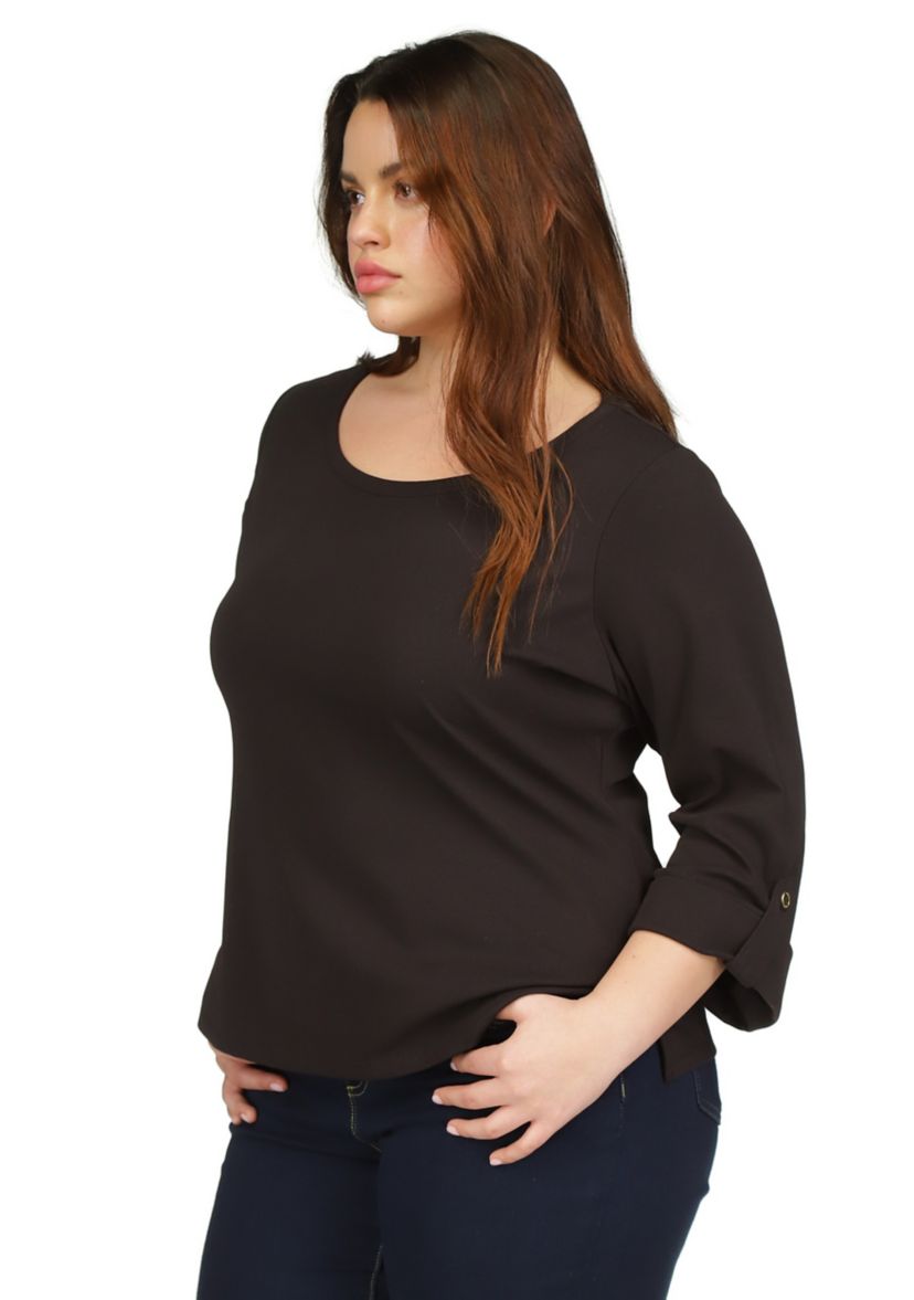 Plus Size Scoop Neck Roll Tab Top