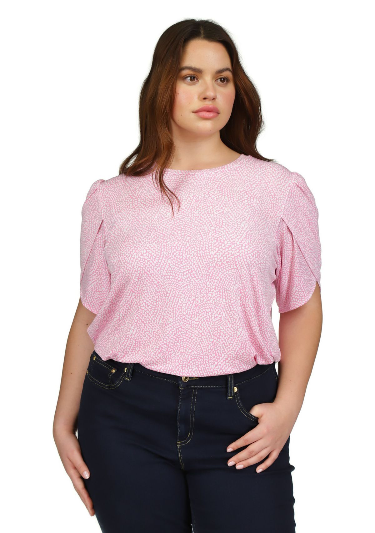Plus Size Printed Tulip Sleeve Top