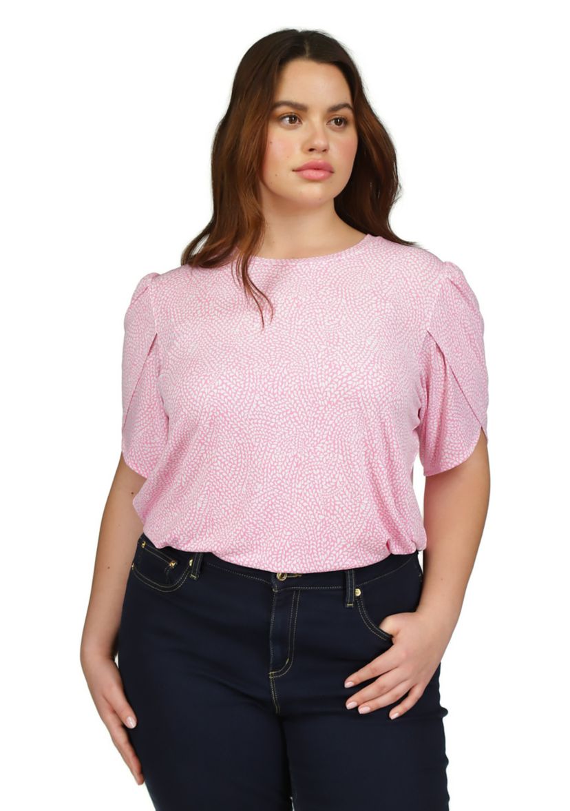 Plus Size Printed Tulip Sleeve Top
