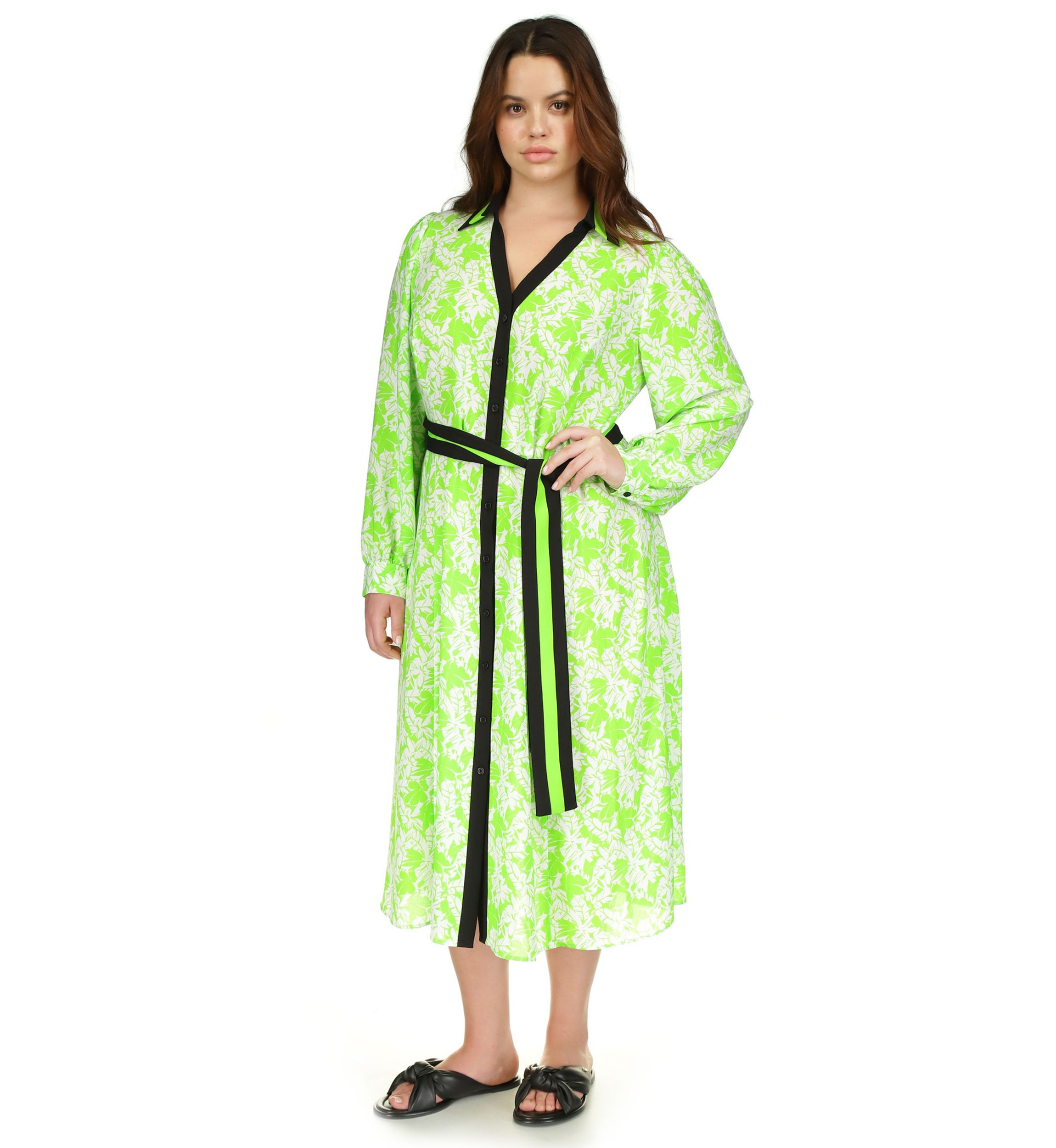 Plus Size Mini Maj Palm Printed Midi Dress