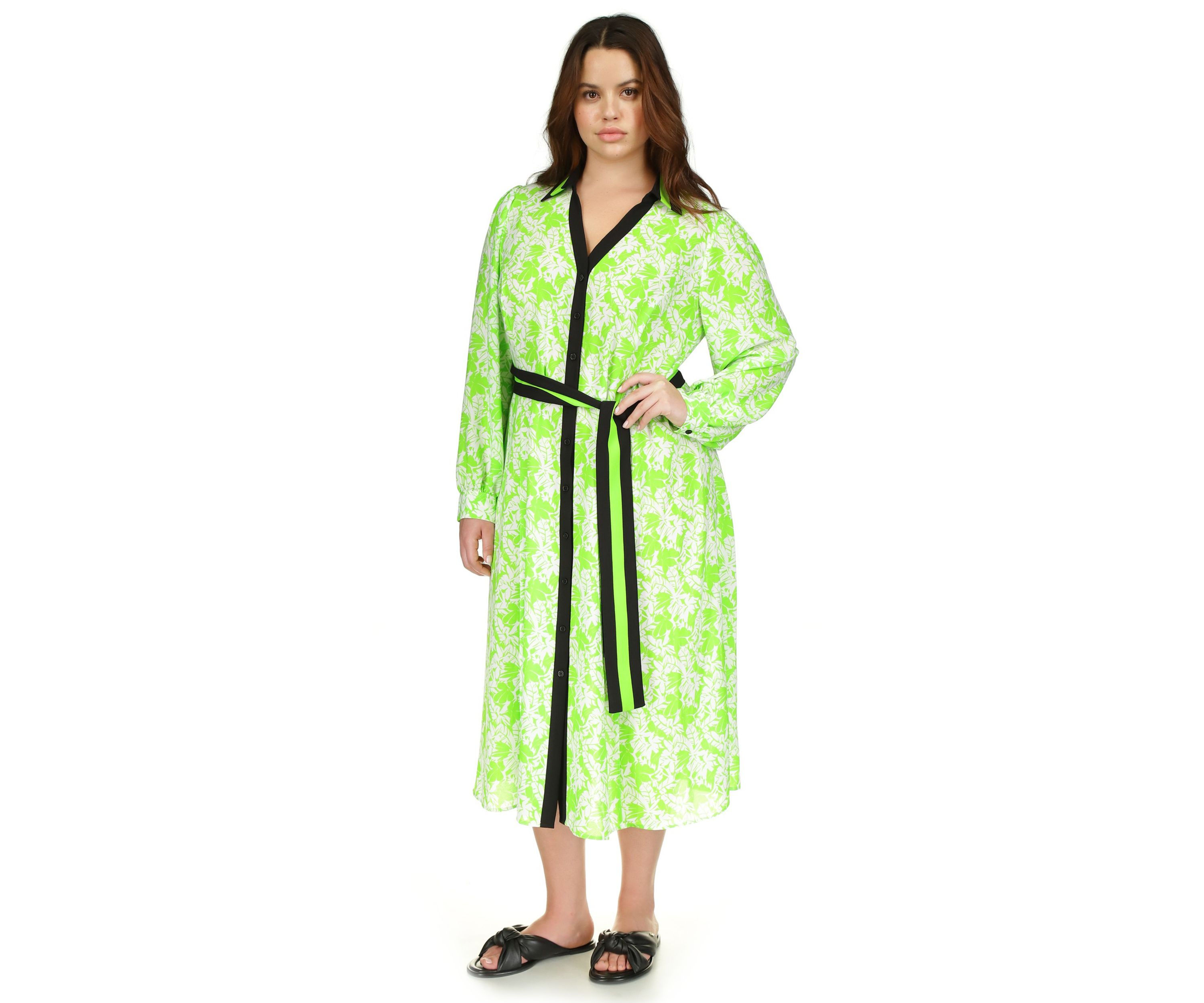 Plus Size Mini Maj Palm Printed Midi Dress
