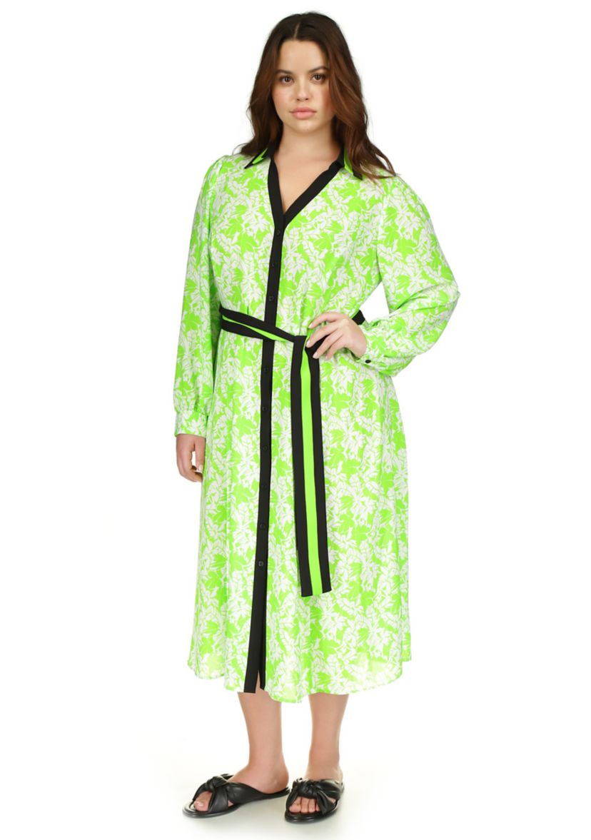 Plus Size Mini Maj Palm Printed Midi Dress