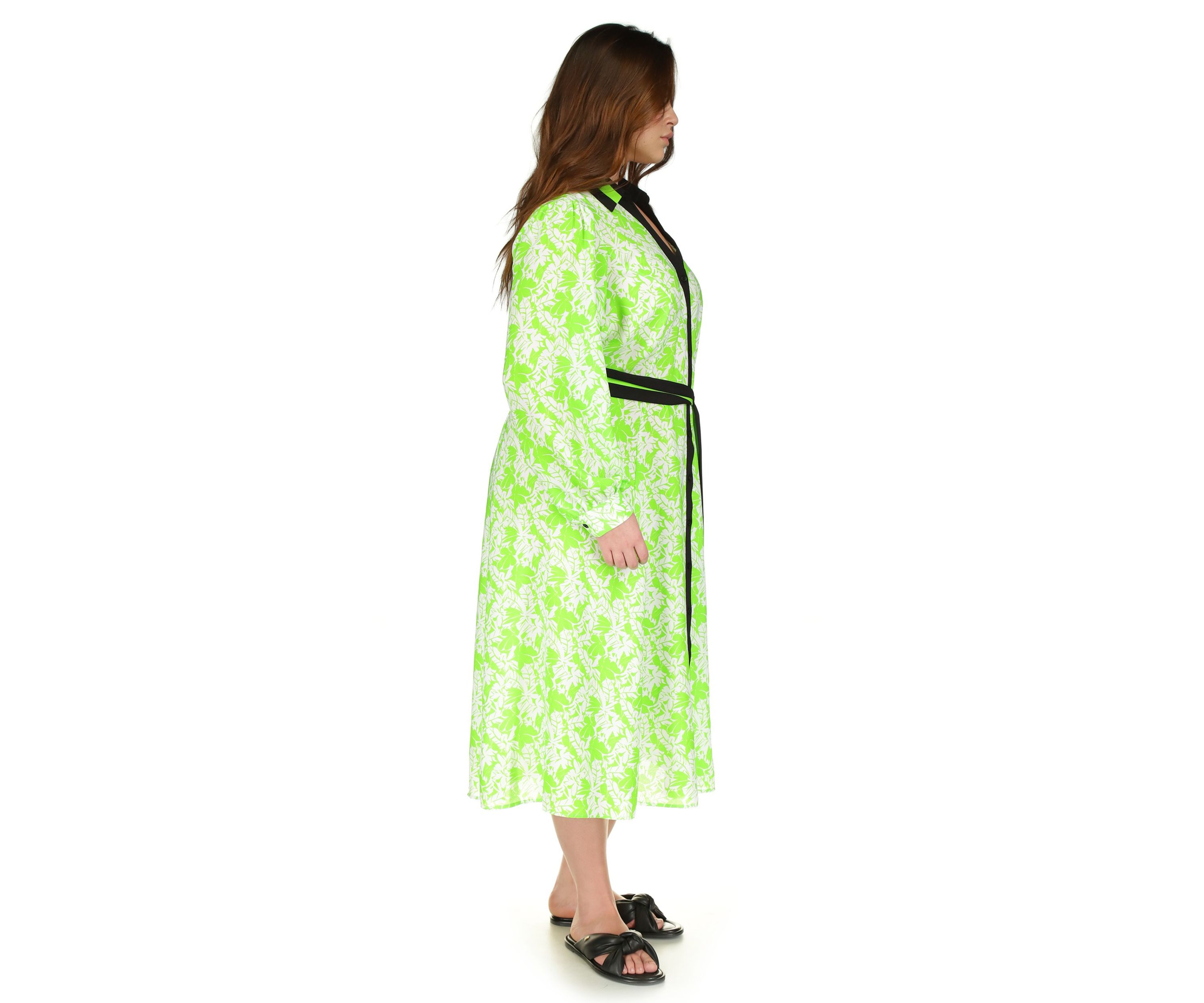 Plus Size Mini Maj Palm Printed Midi Dress
