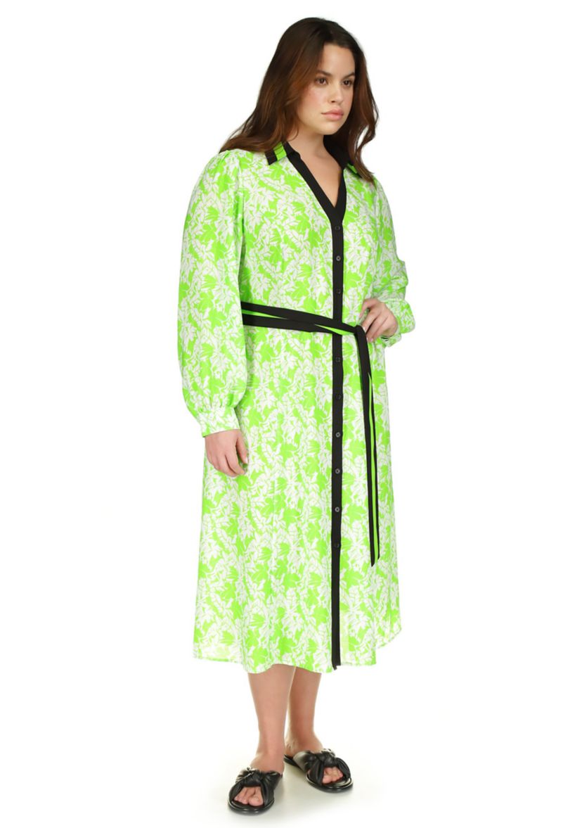 Plus Size Mini Maj Palm Printed Midi Dress