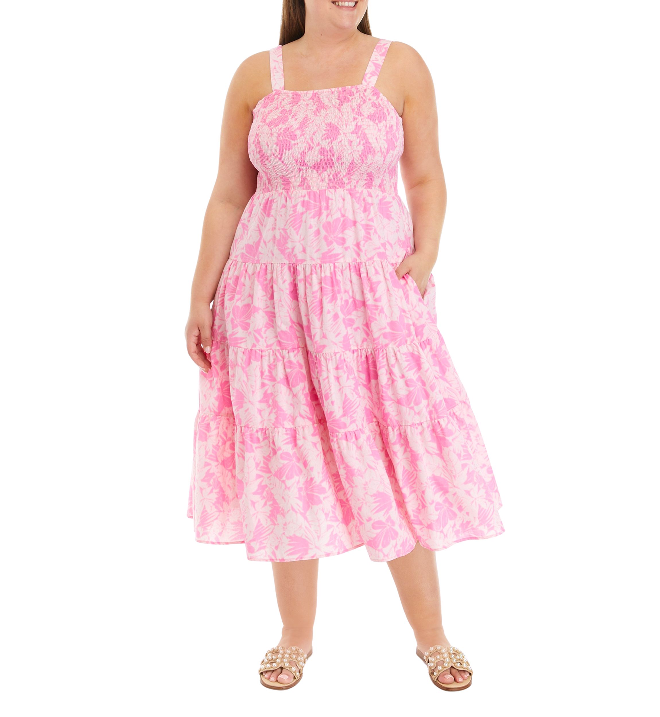Plus Size Palm Tiered Smock Dress