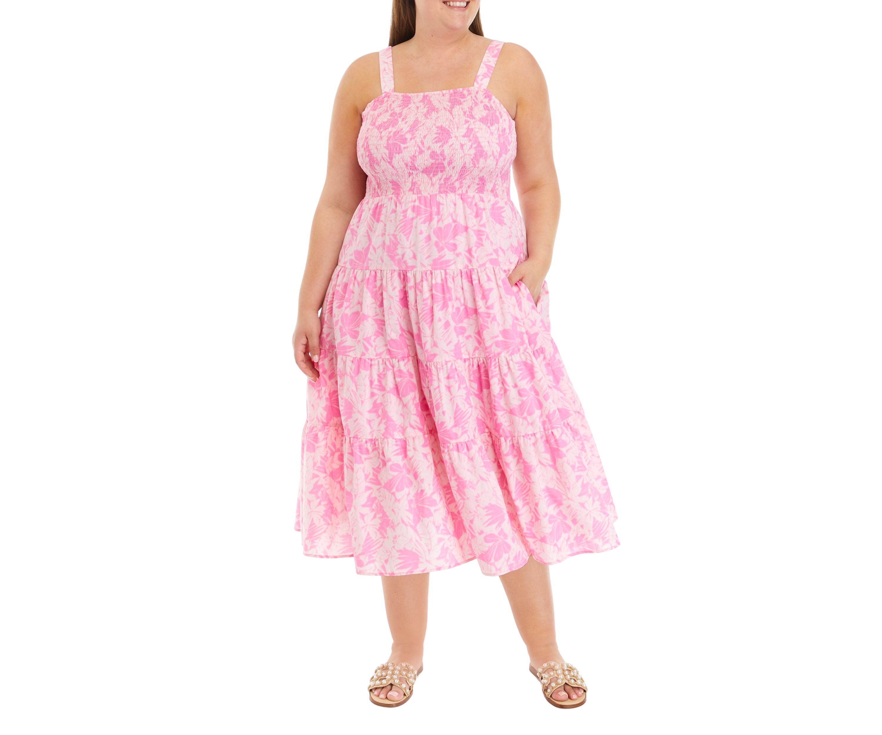 Plus Size Palm Tiered Smock Dress
