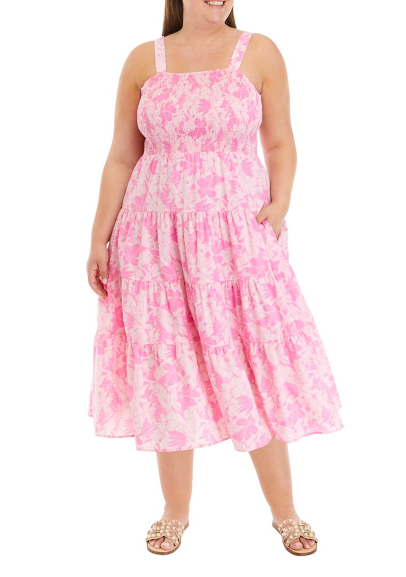 Plus Size Palm Tiered Smock Dress