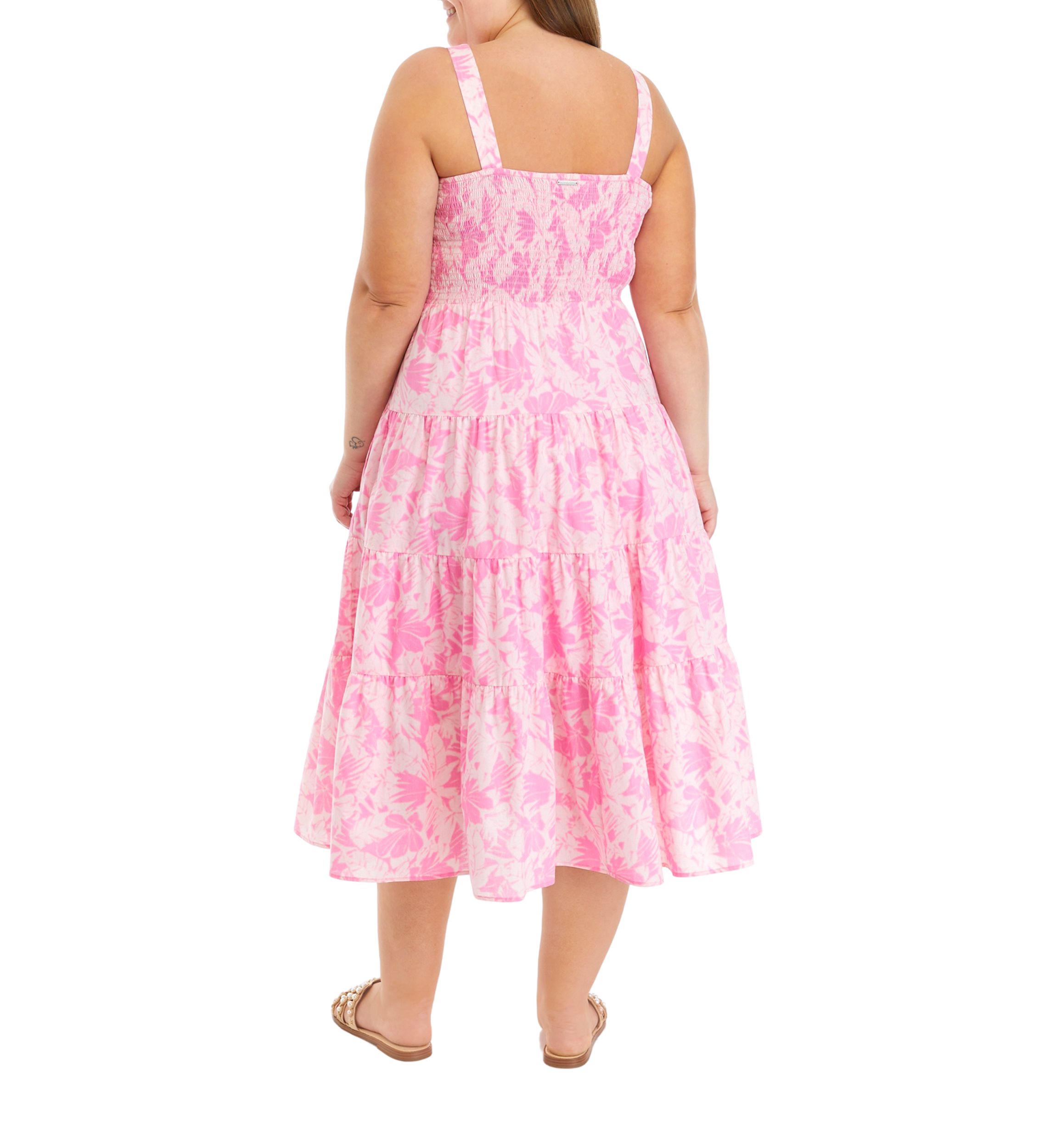 Plus Size Palm Tiered Smock Dress