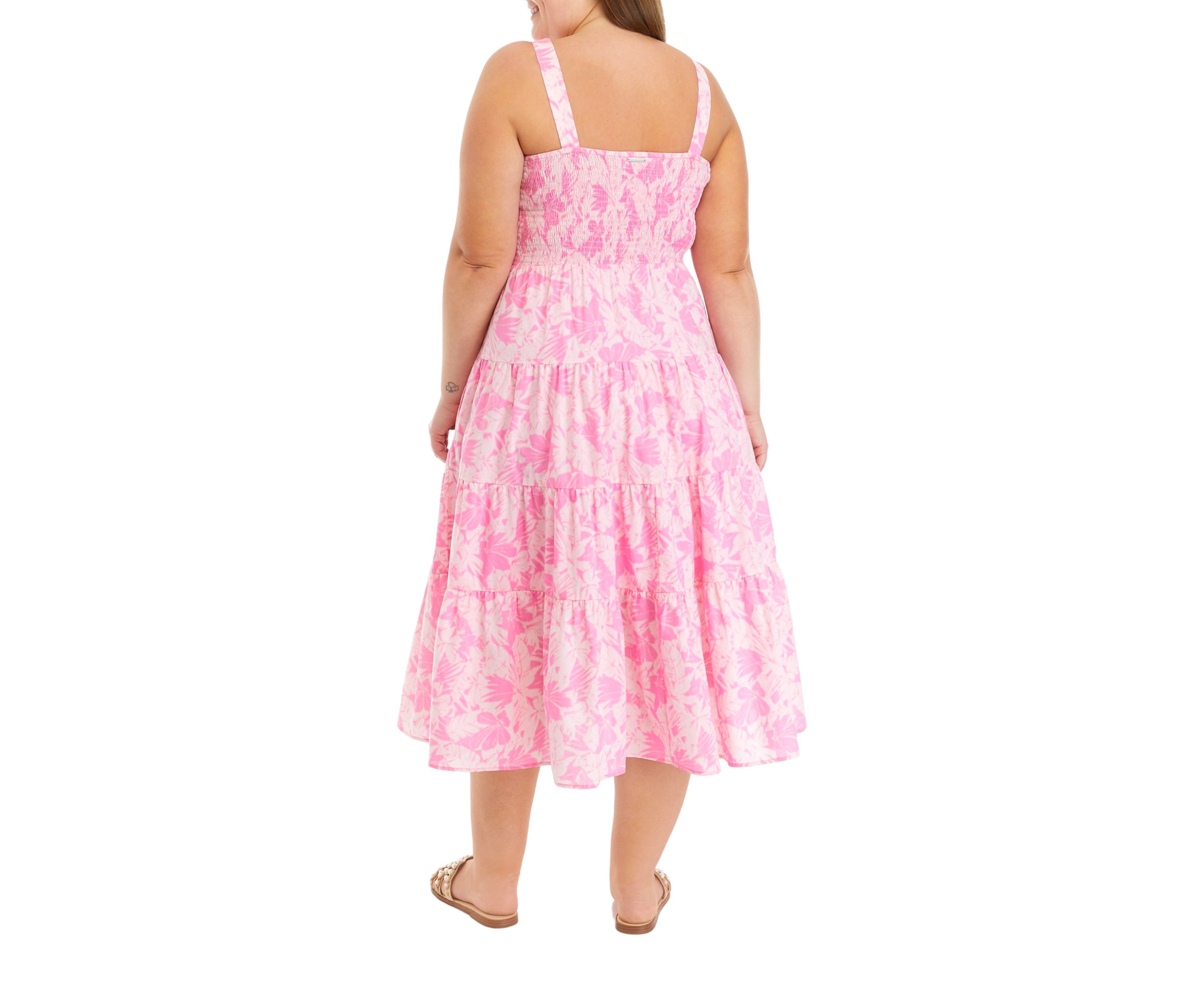 Plus Size Palm Tiered Smock Dress