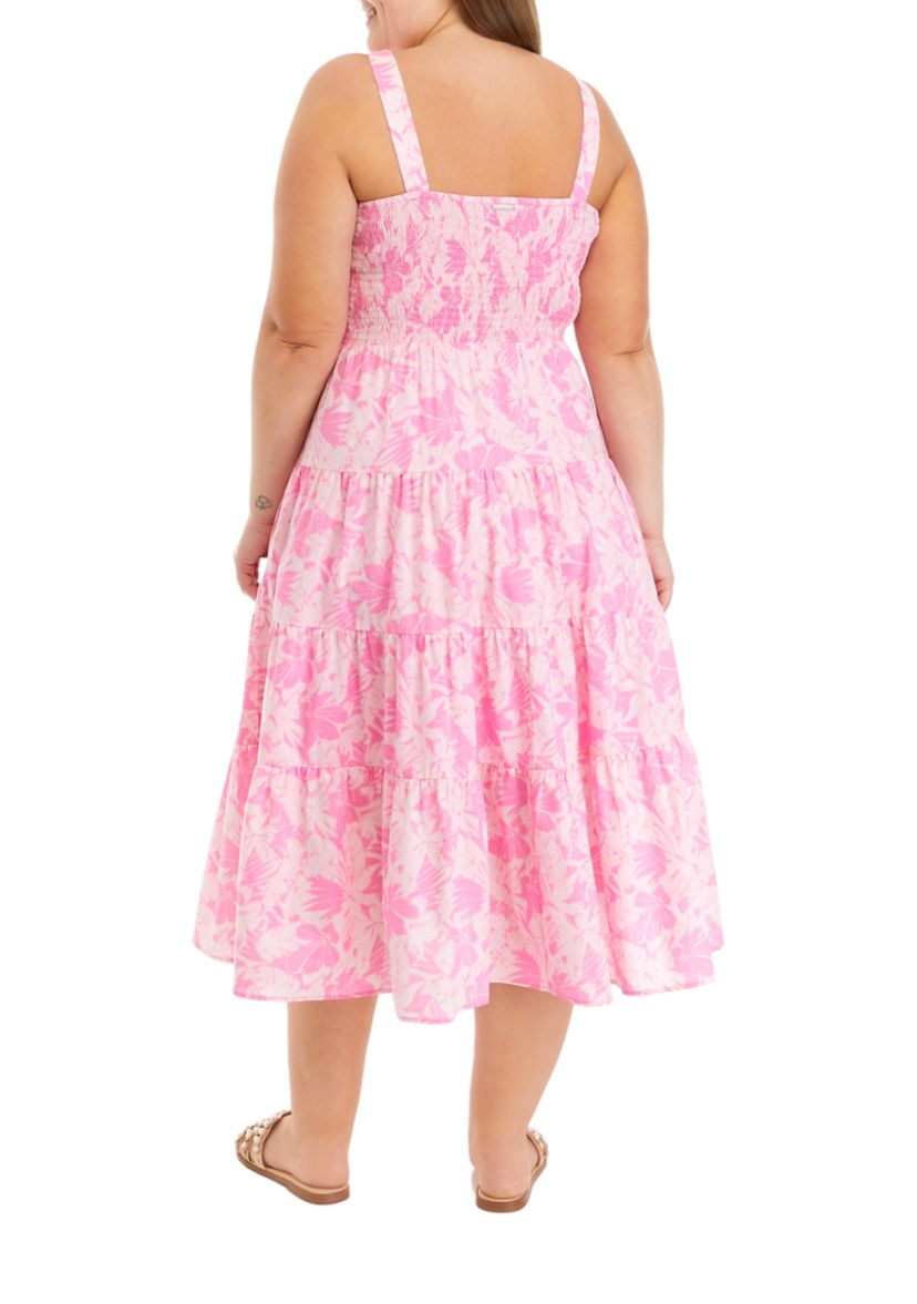 Plus Size Palm Tiered Smock Dress
