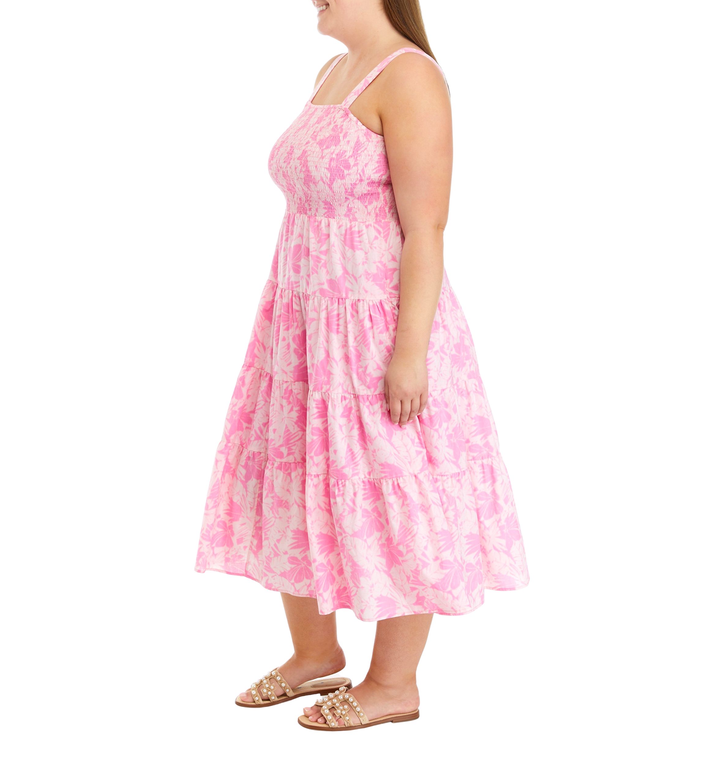 Plus Size Palm Tiered Smock Dress