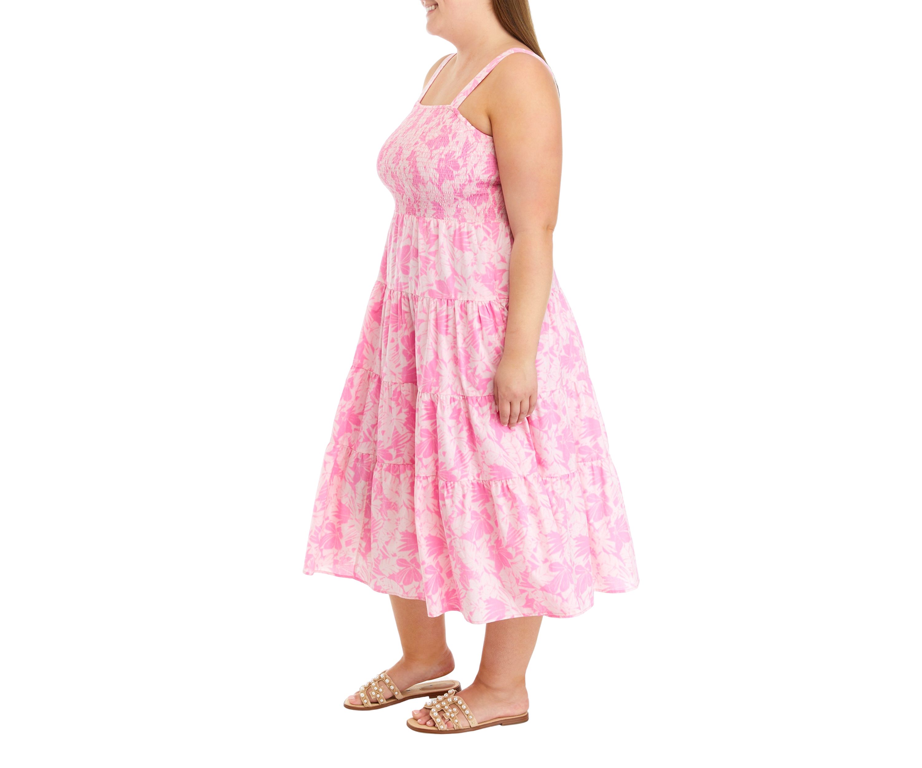 Plus Size Palm Tiered Smock Dress