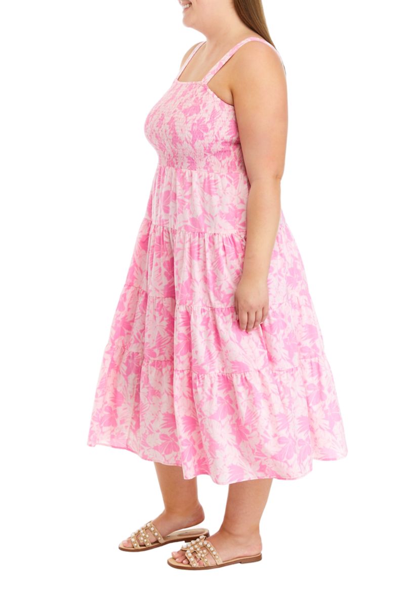 Plus Size Palm Tiered Smock Dress