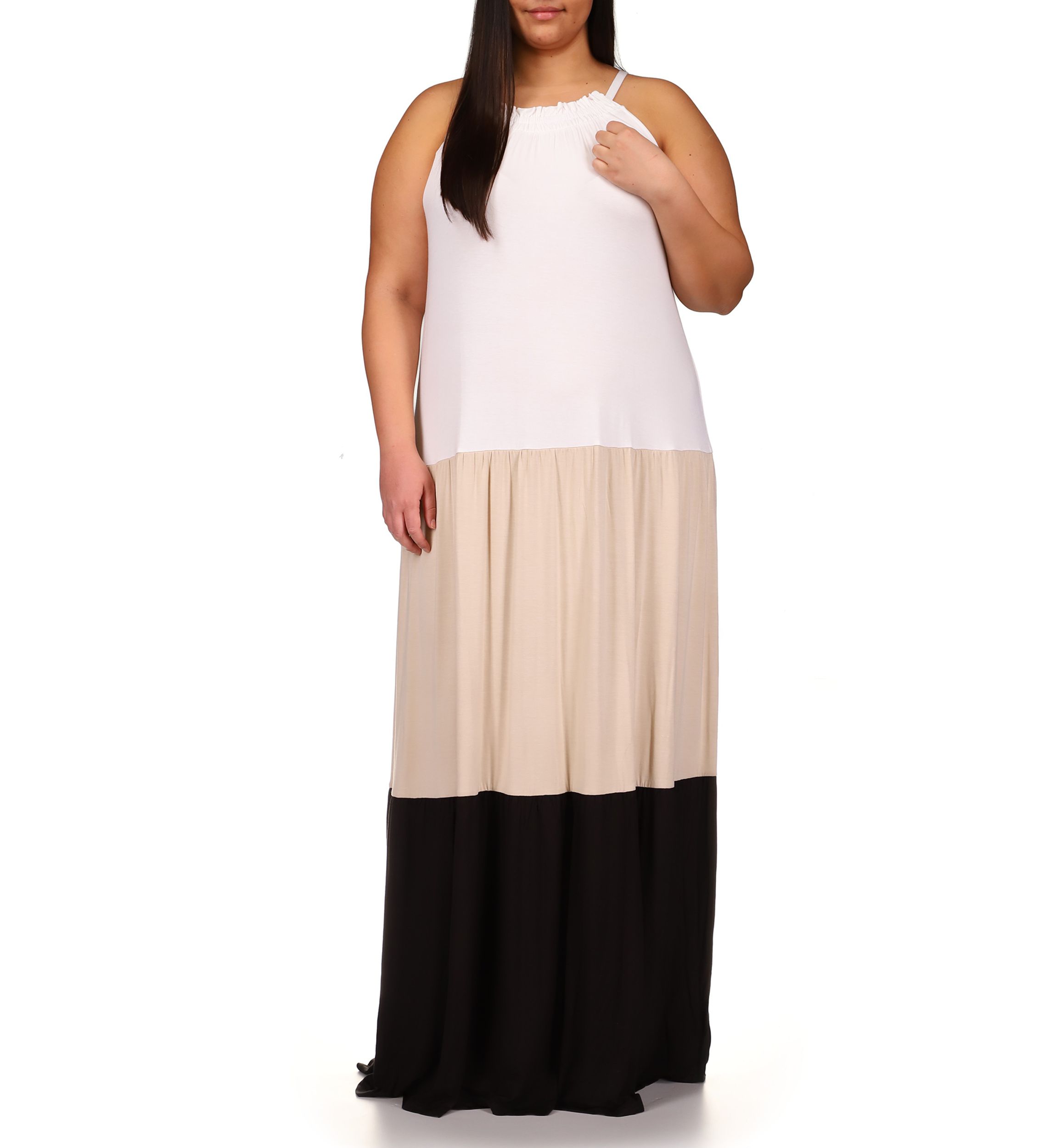 Plus Size Three Tier Color Block Maxi Dress 