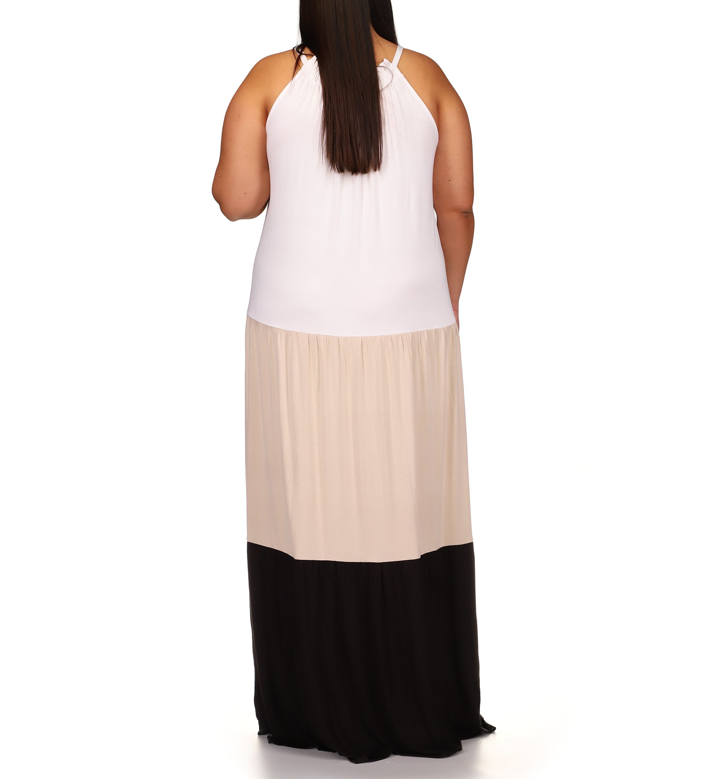 Plus Size Three Tier Color Block Maxi Dress 