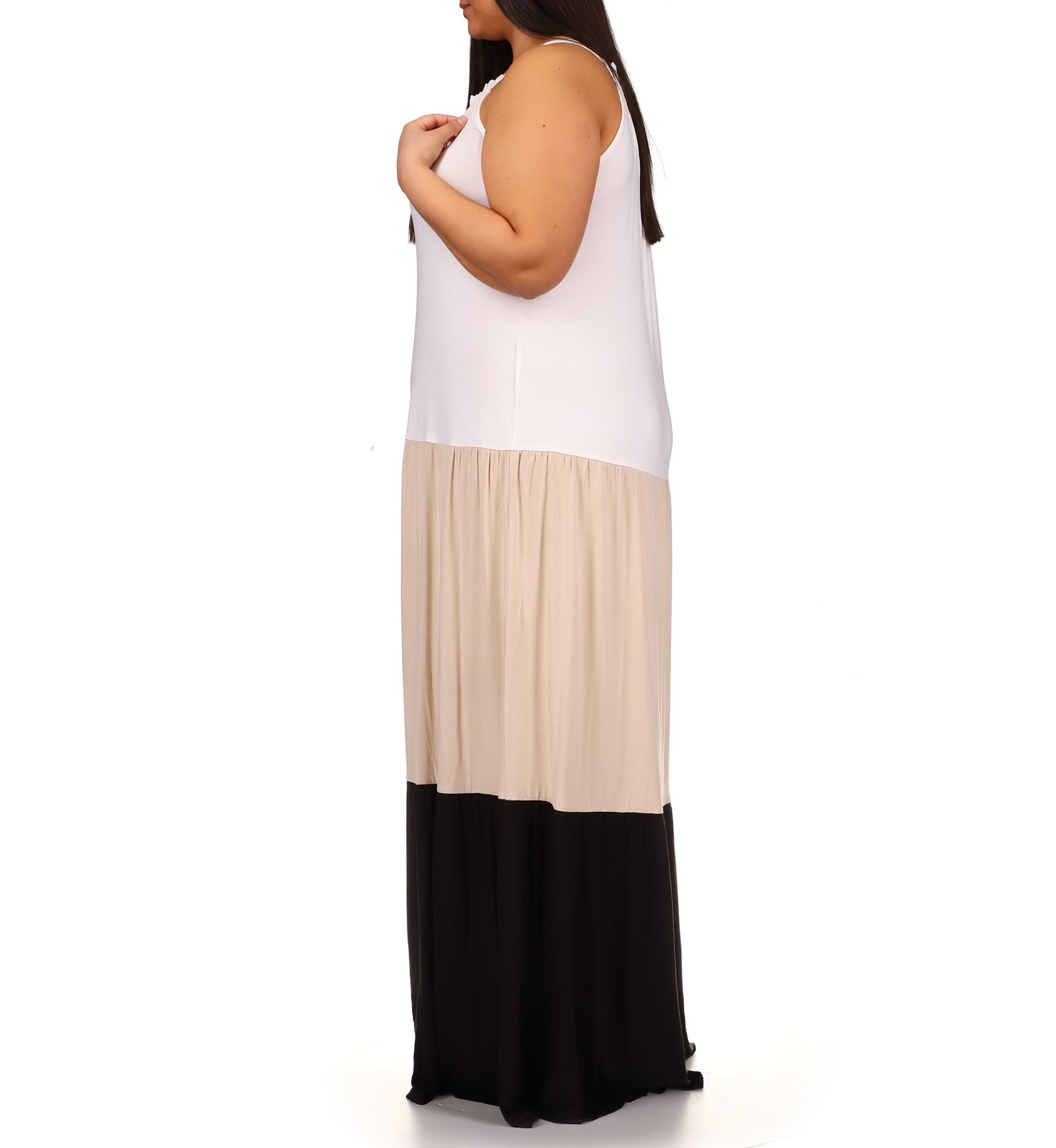 Plus Size Three Tier Color Block Maxi Dress 