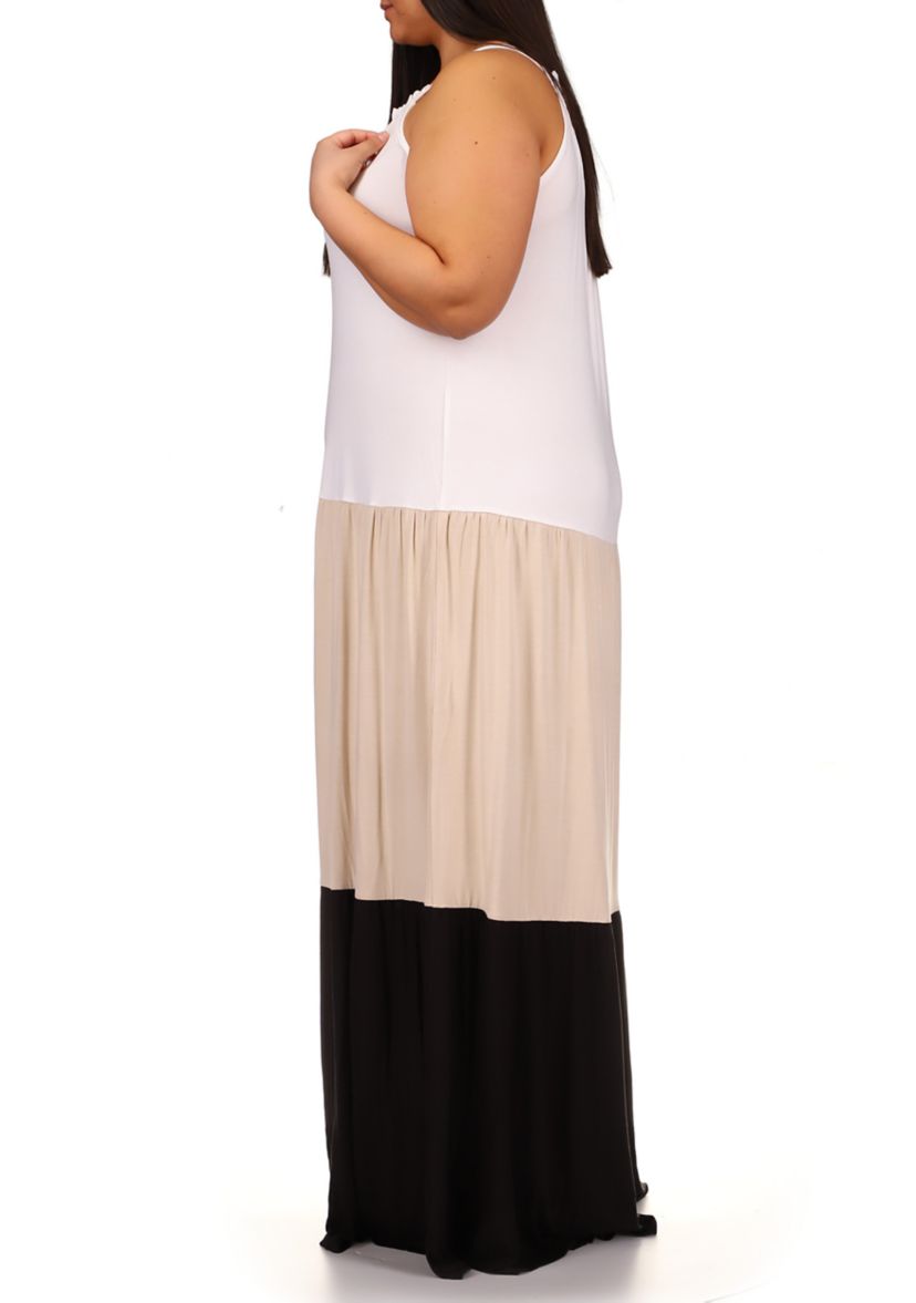 Plus Size Three Tier Color Block Maxi Dress 