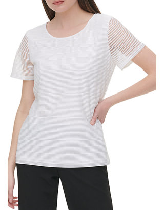 Calvin Klein Short Sleeve Sheer Stripe Top | belk
