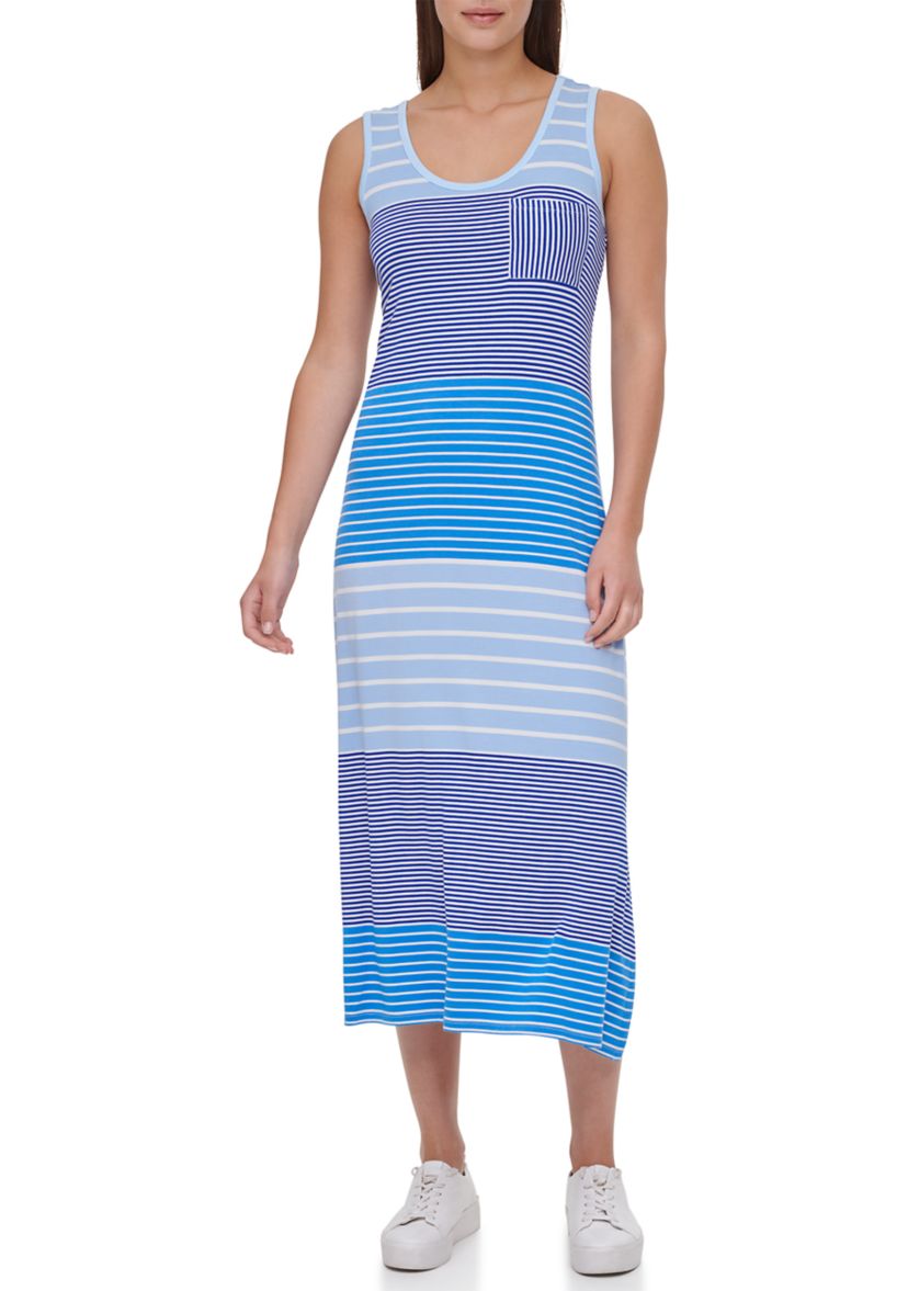 Sleeveless Multi Stripe Midi T-Shirt Dress 