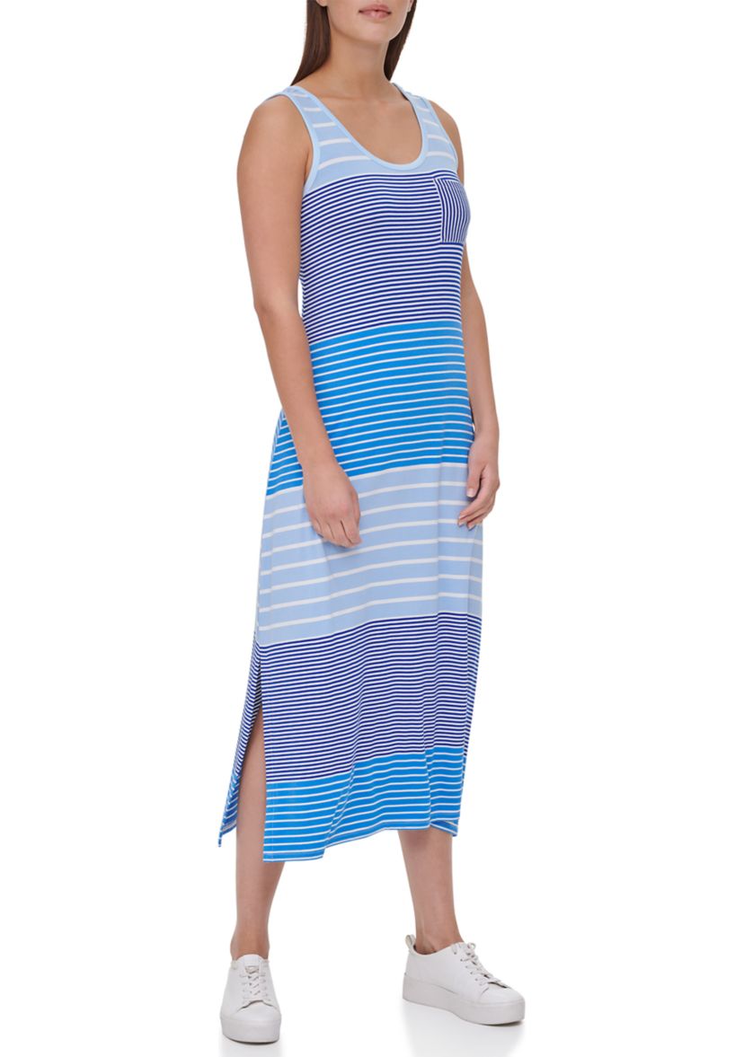 Sleeveless Multi Stripe Midi T-Shirt Dress 