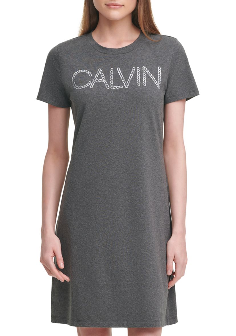 Short Sleeve Chain Logo Graphic T-Shirt Dress