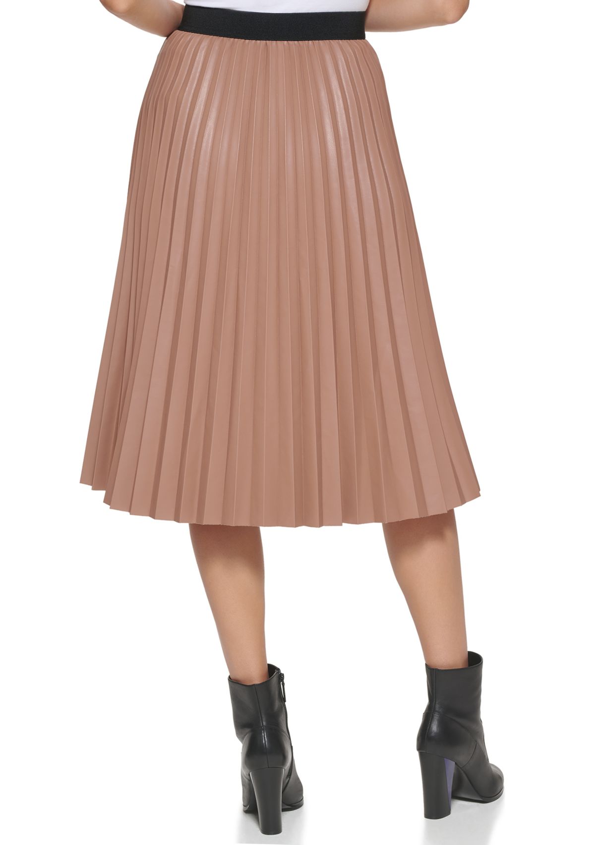 Womens Faux Leather Pleat Midi Skirt