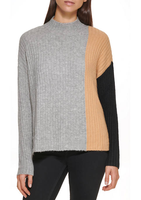Calvin Klein Womens Long Sleeve Color Block Sweater