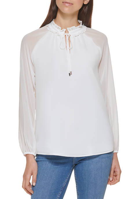 Womens Long Sleeve Solid Flowy Top