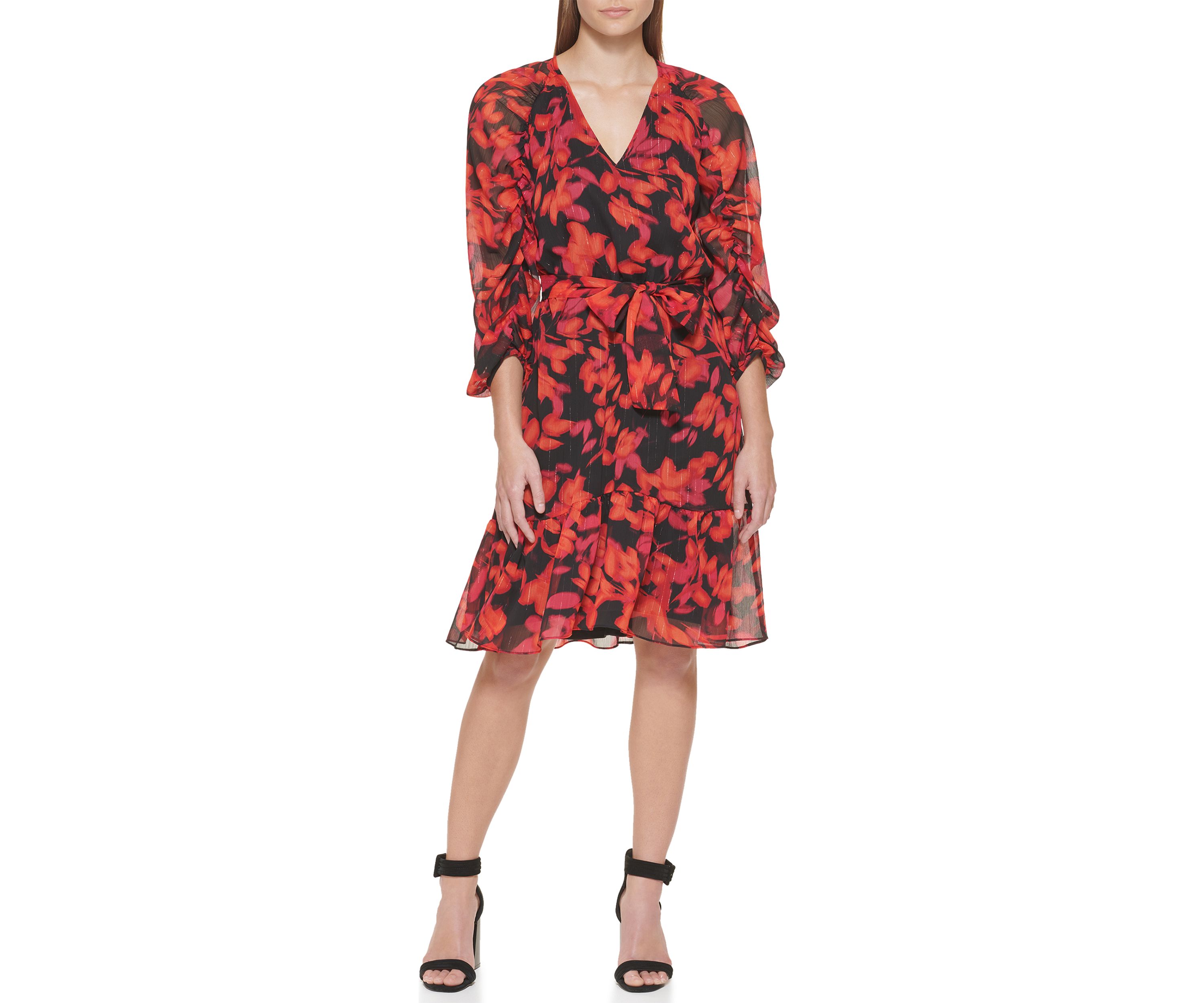 Womens 3/4 Sleeve Floral Print Dress