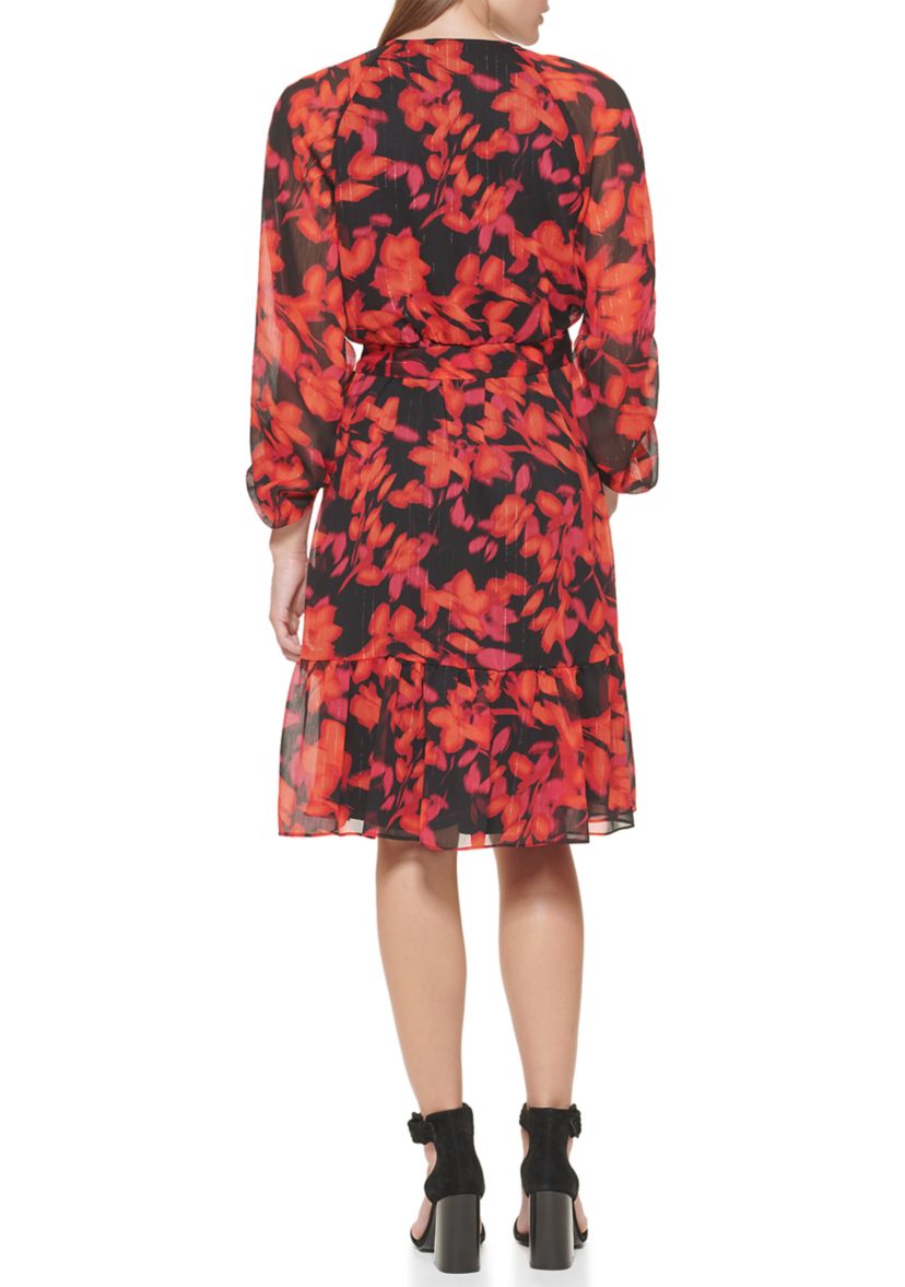 Womens 3/4 Sleeve Floral Print Dress