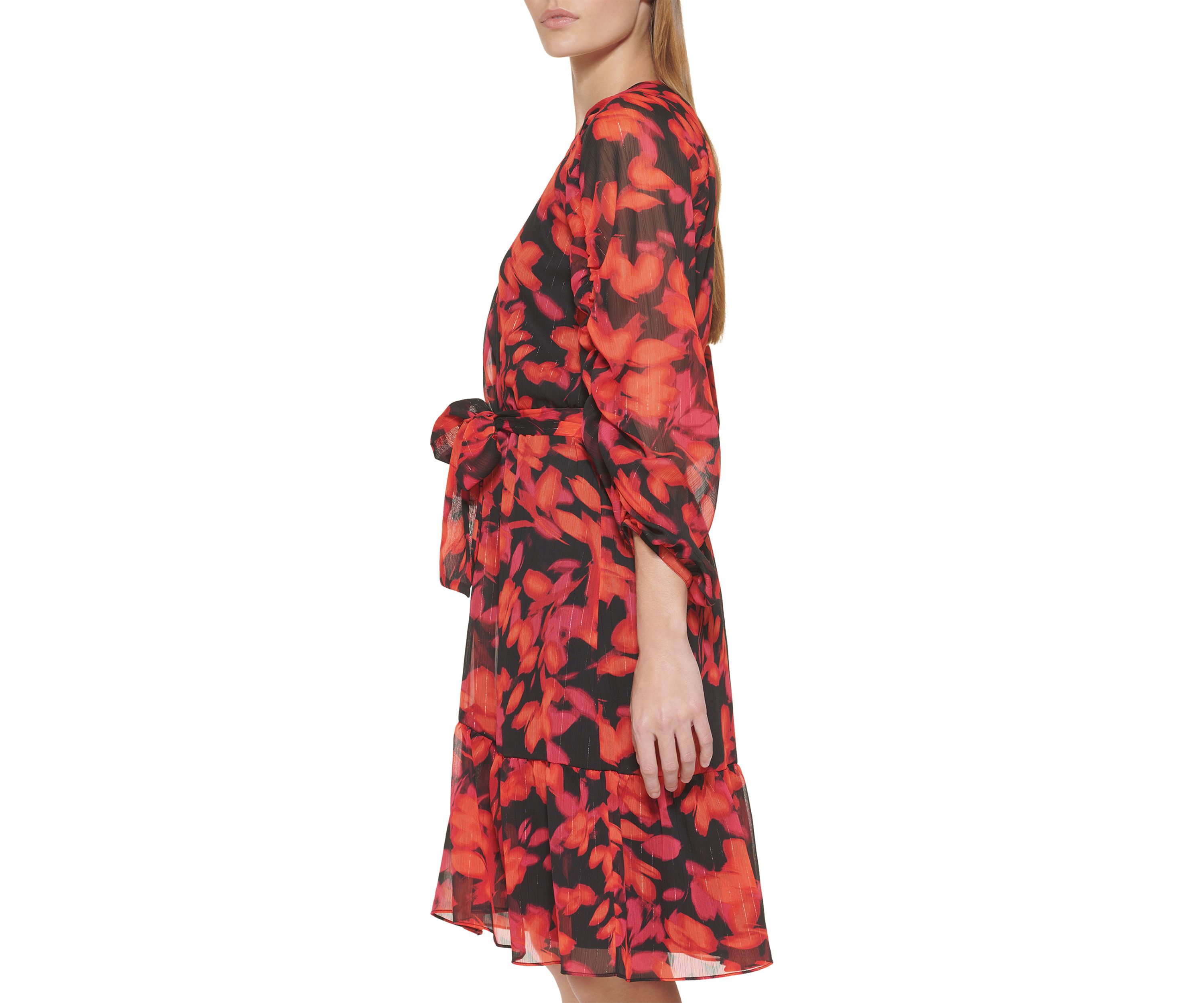 Womens 3/4 Sleeve Floral Print Dress