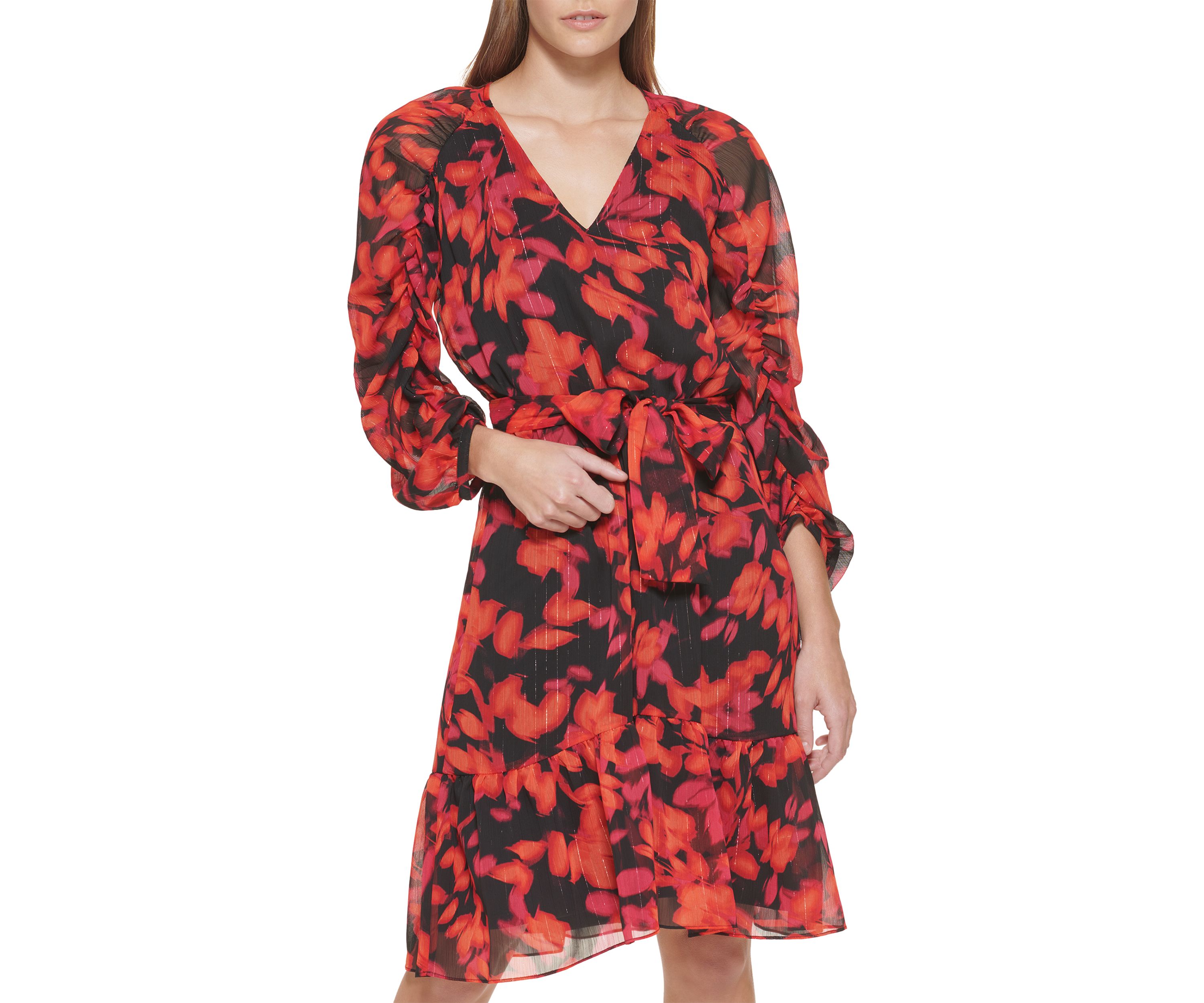 Womens 3/4 Sleeve Floral Print Dress