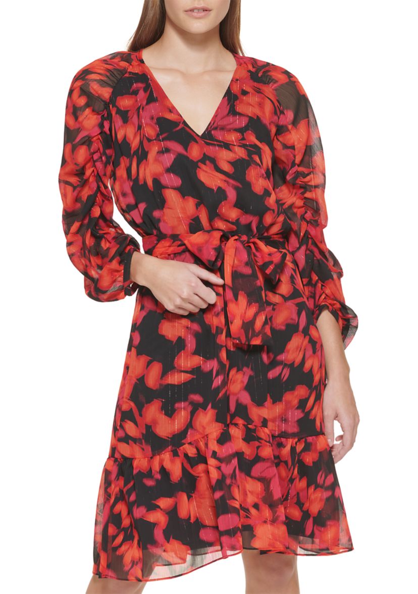 Womens 3/4 Sleeve Floral Print Dress