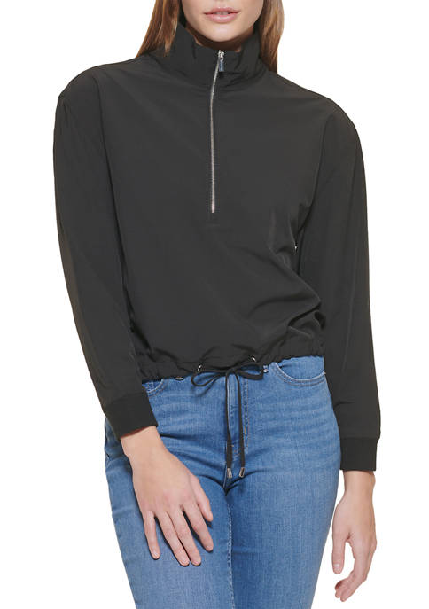 Zip Front Pullover with Cinched Waist