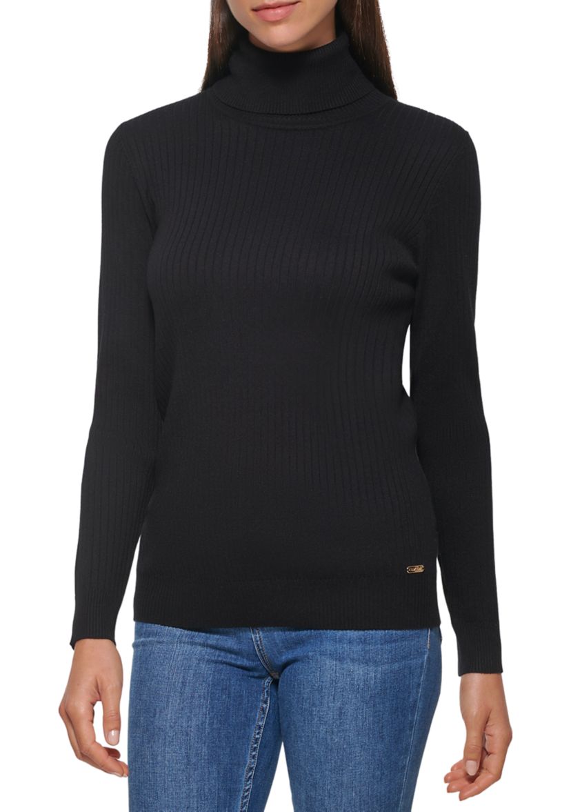 Womens Allover Rib Turtleneck Sweater