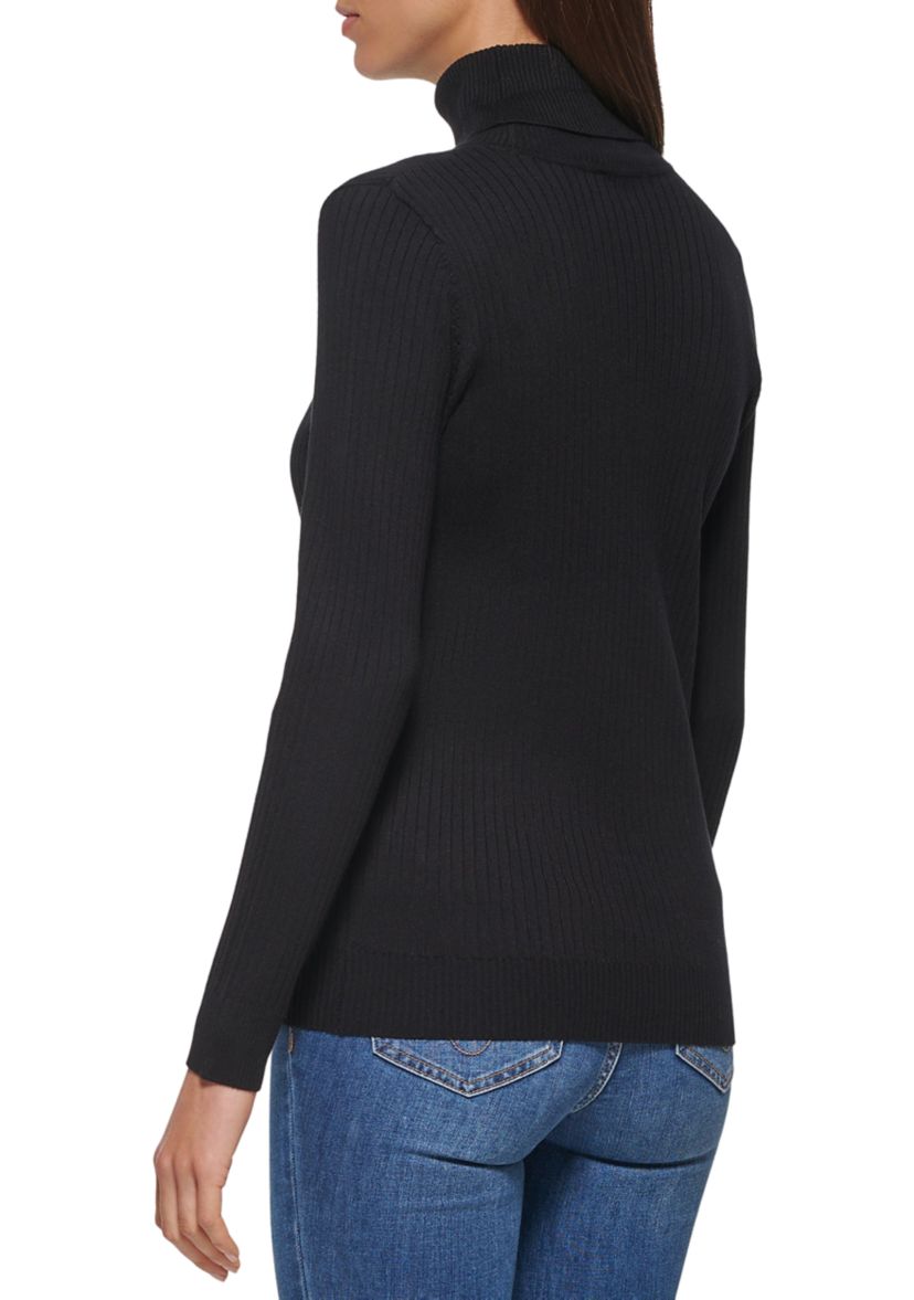 Womens Allover Rib Turtleneck Sweater