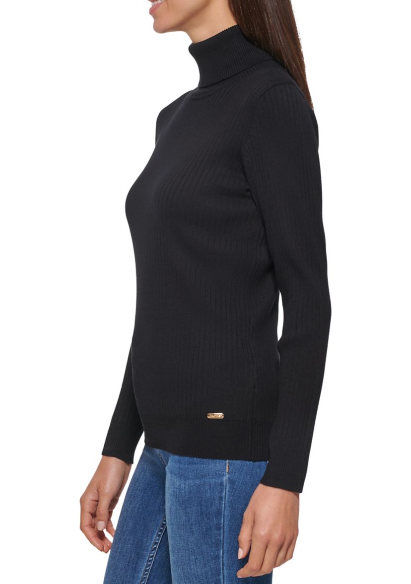 Womens Allover Rib Turtleneck Sweater