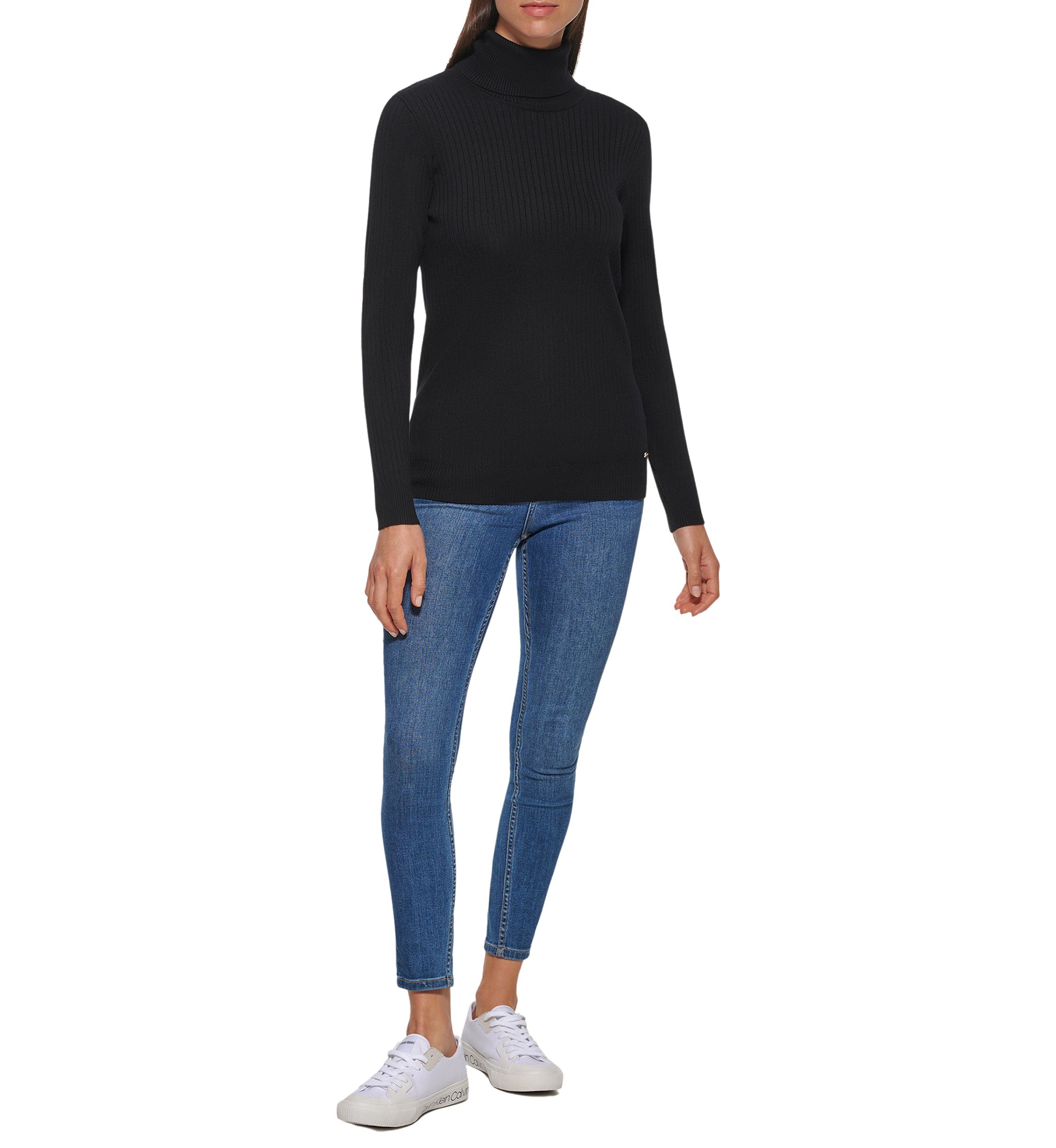 Womens Allover Rib Turtleneck Sweater