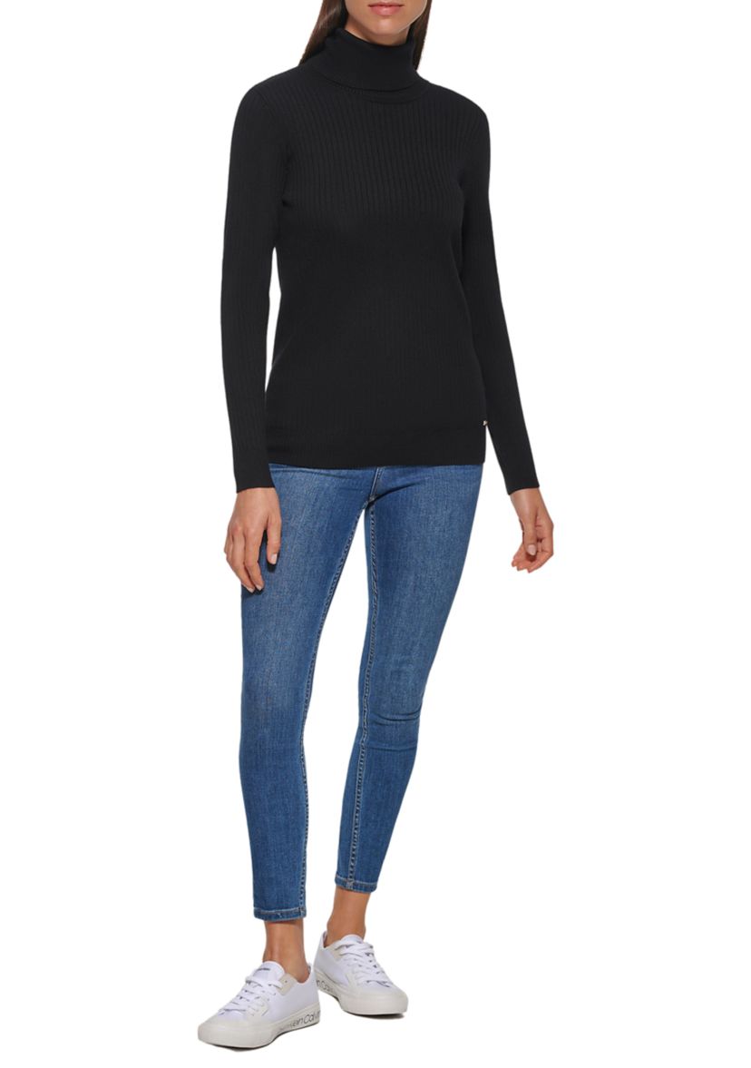 Womens Allover Rib Turtleneck Sweater