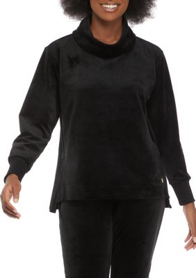 Calvin Klein Women S Cowl Neck Velour Pullover Shirt Belk