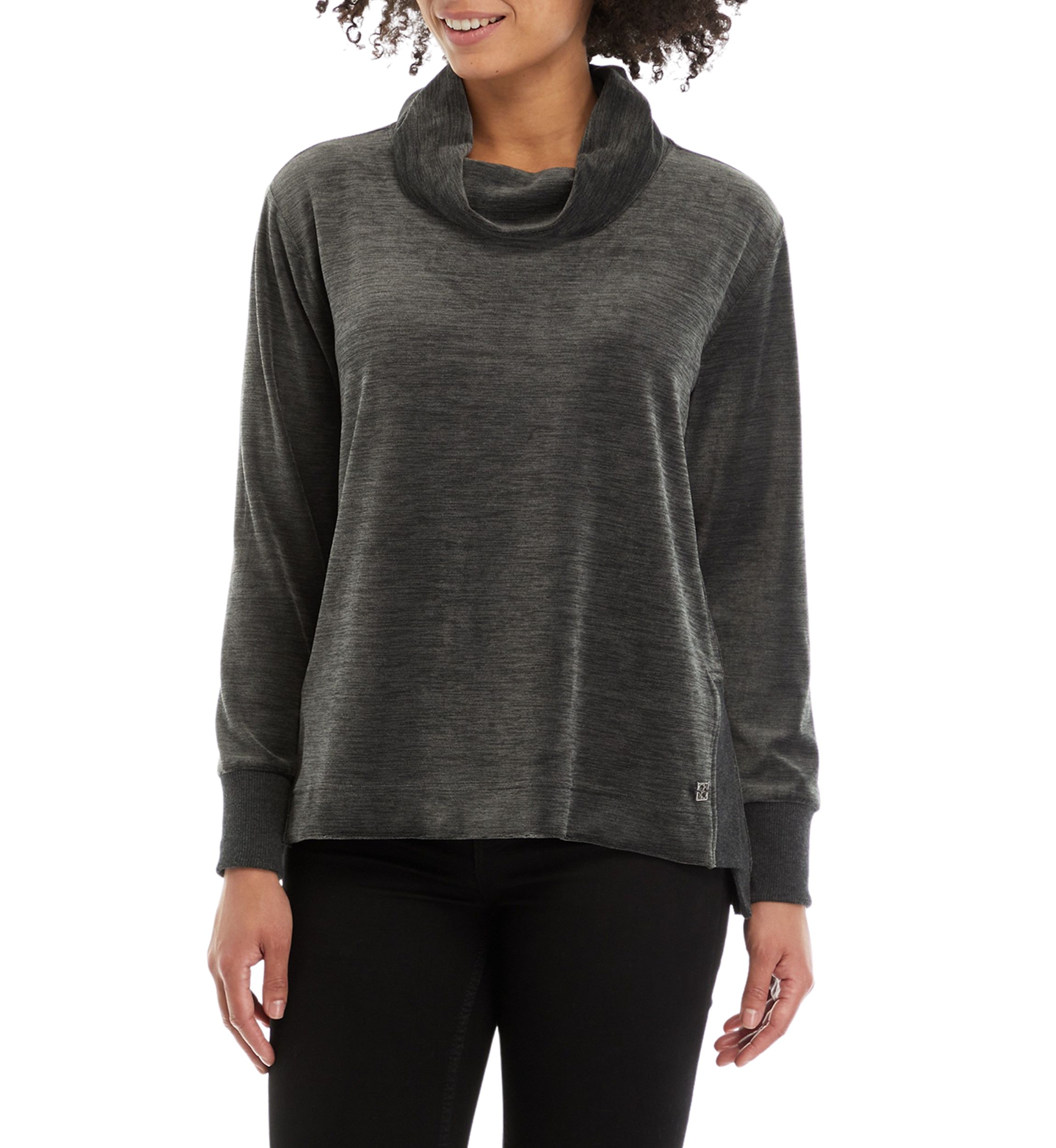 Womens Cowl Neck Velour Pullover Shirt