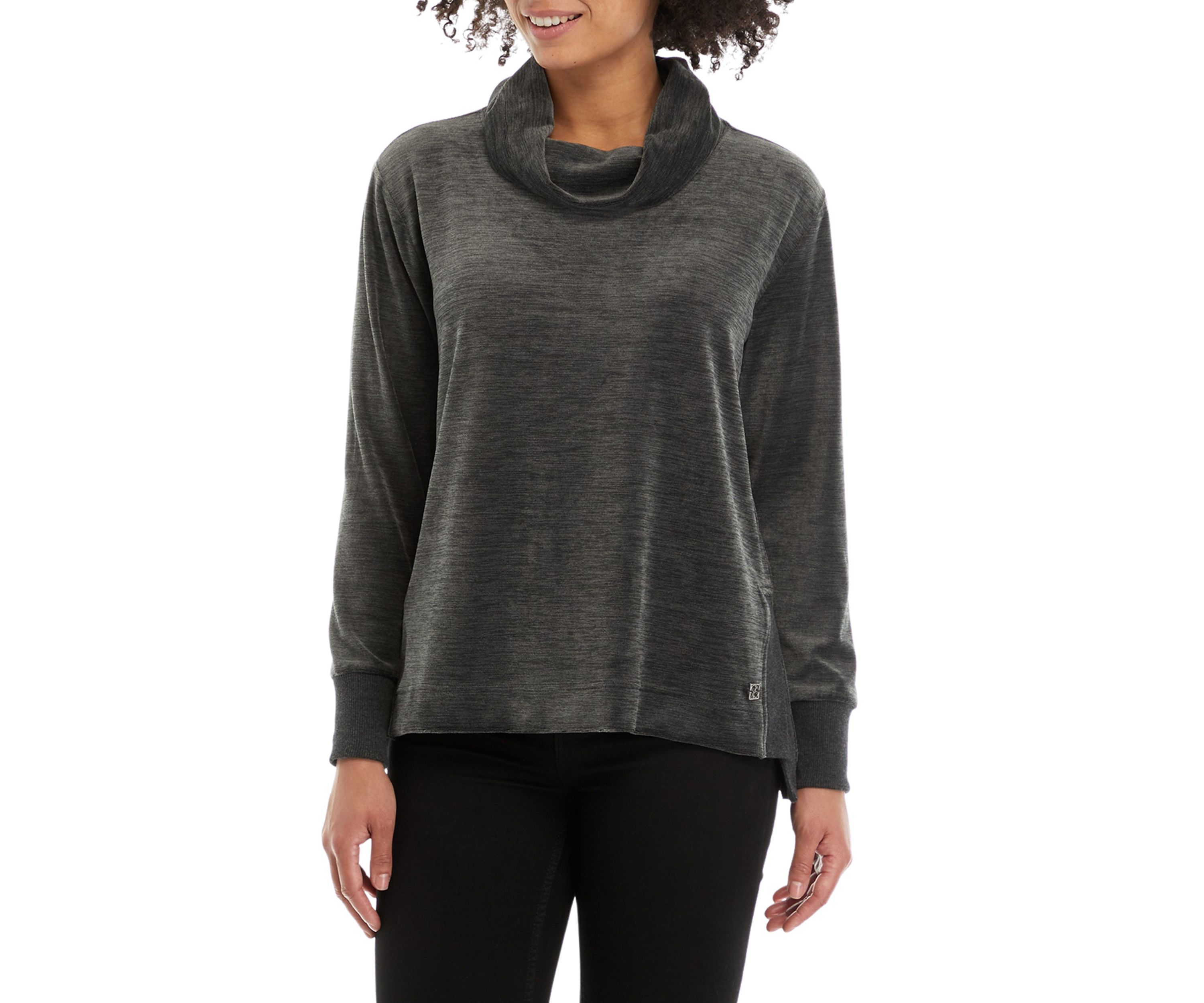 Womens Cowl Neck Velour Pullover Shirt