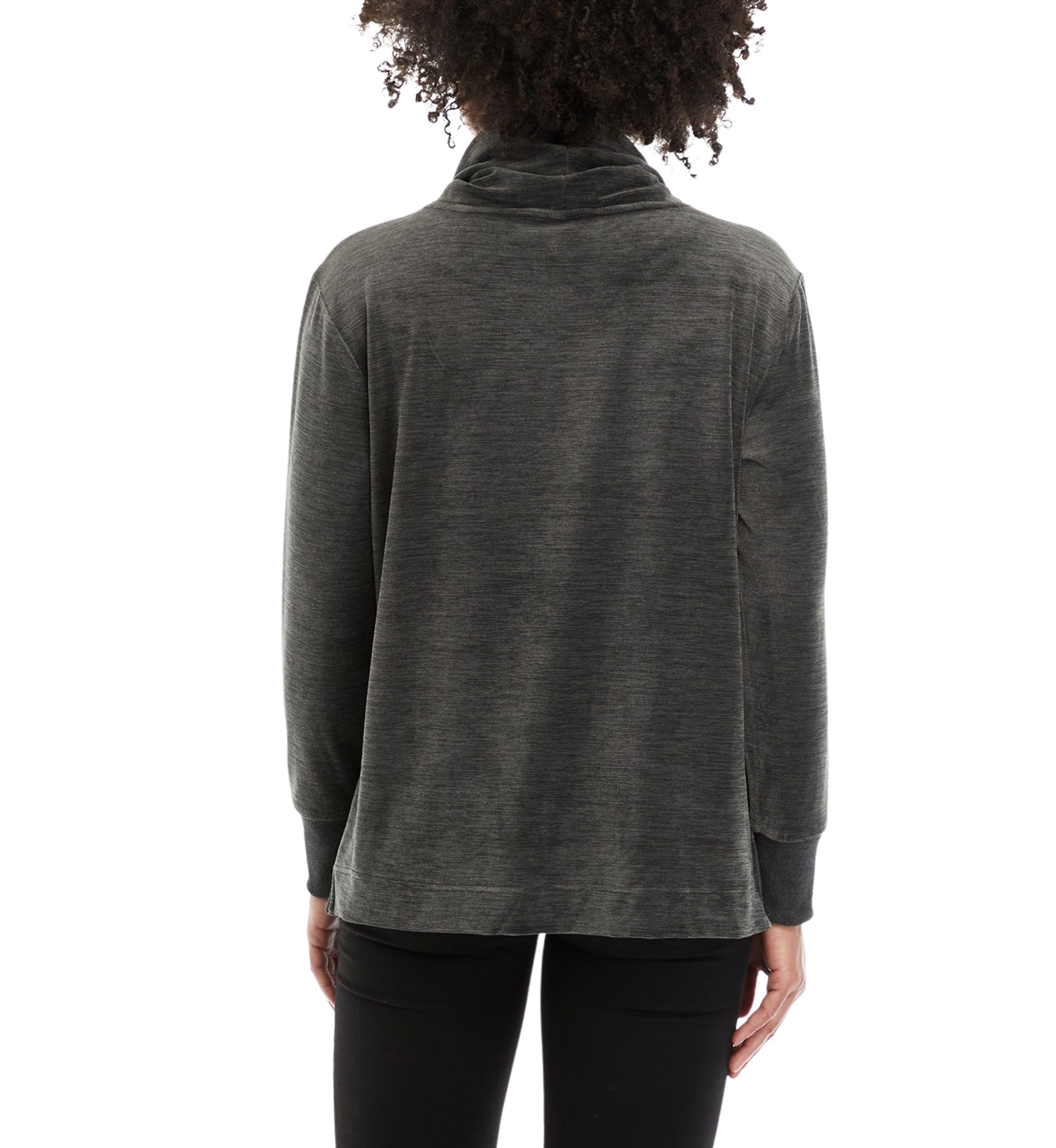 Womens Cowl Neck Velour Pullover Shirt