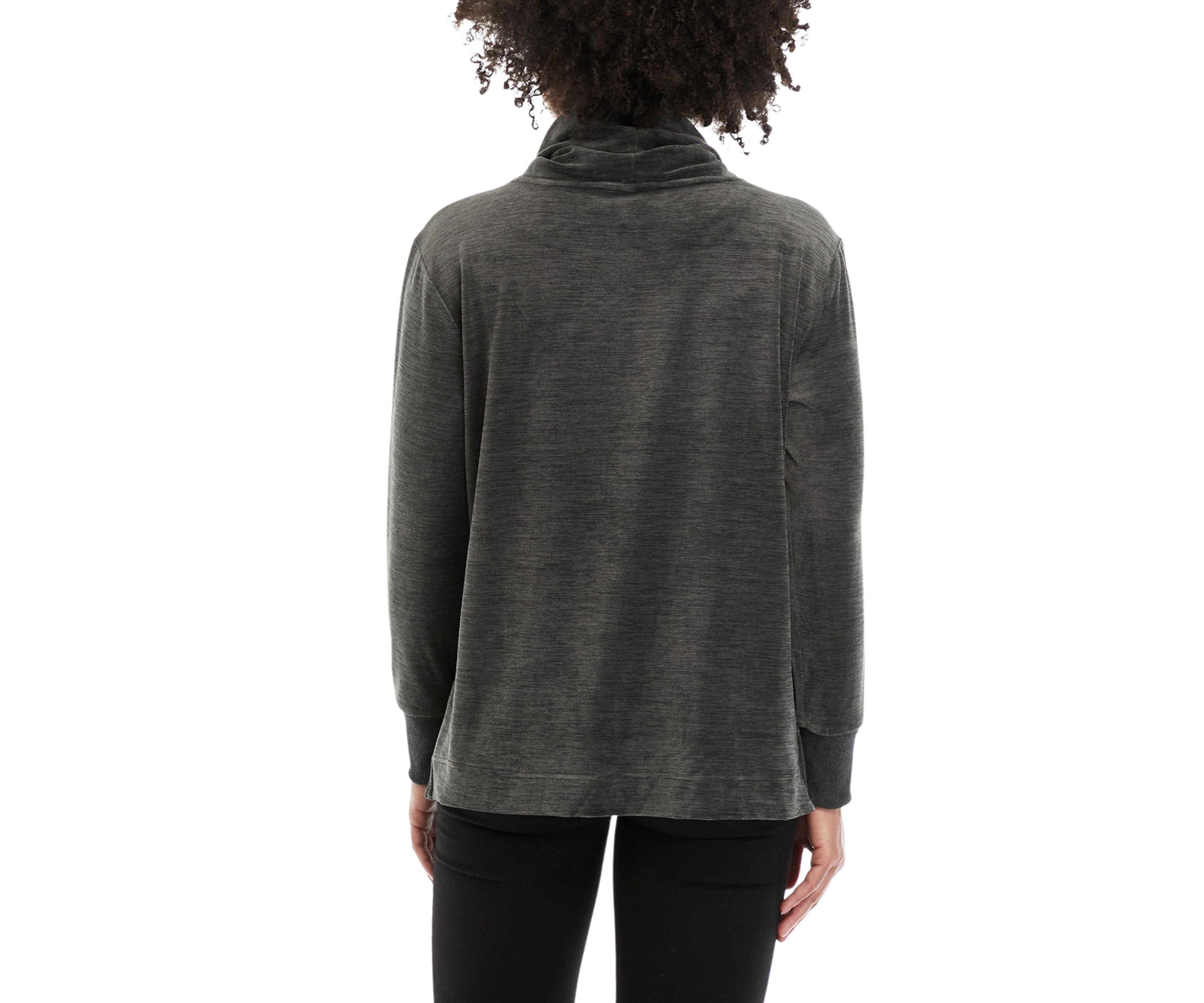 Womens Cowl Neck Velour Pullover Shirt