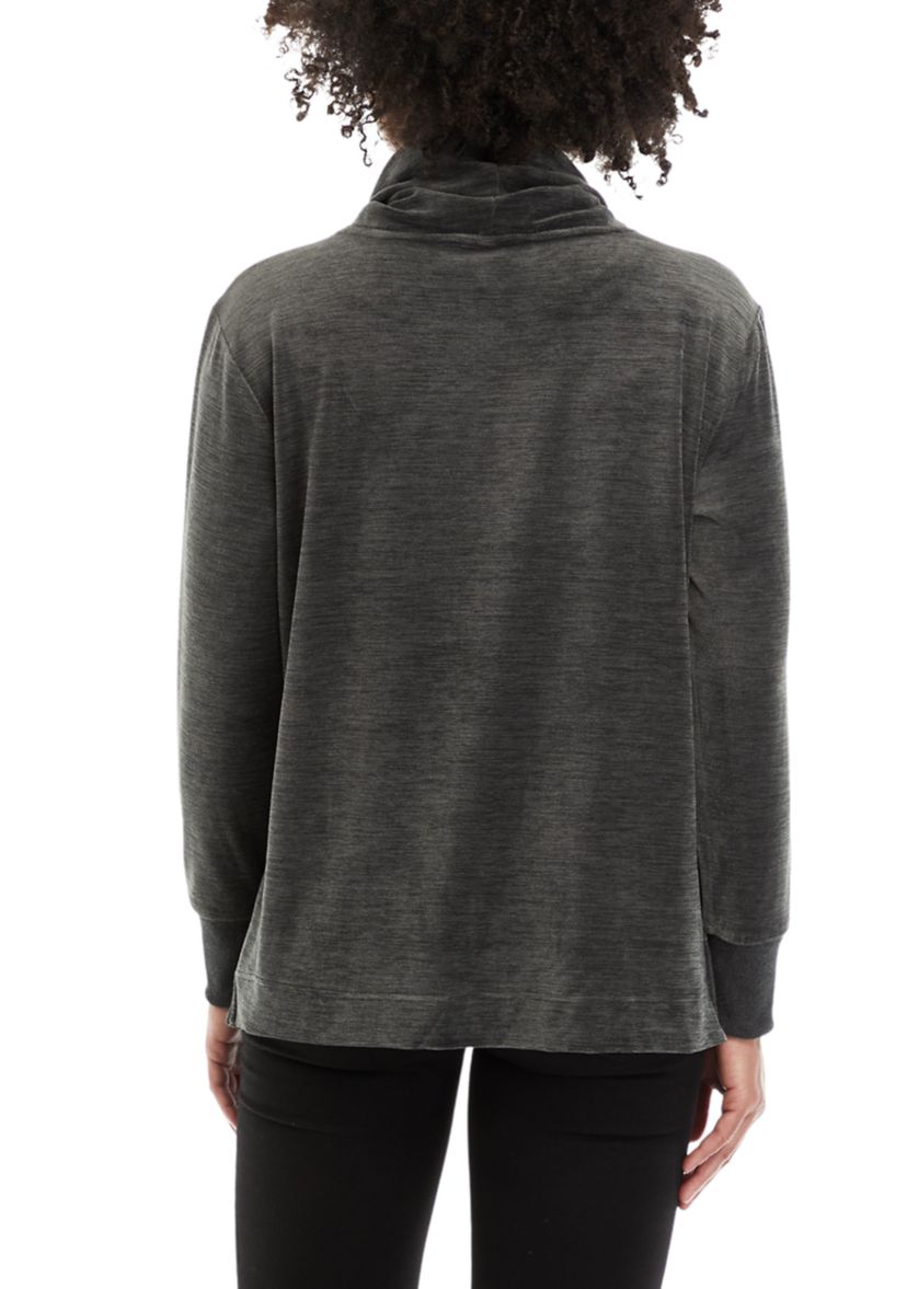 Womens Cowl Neck Velour Pullover Shirt