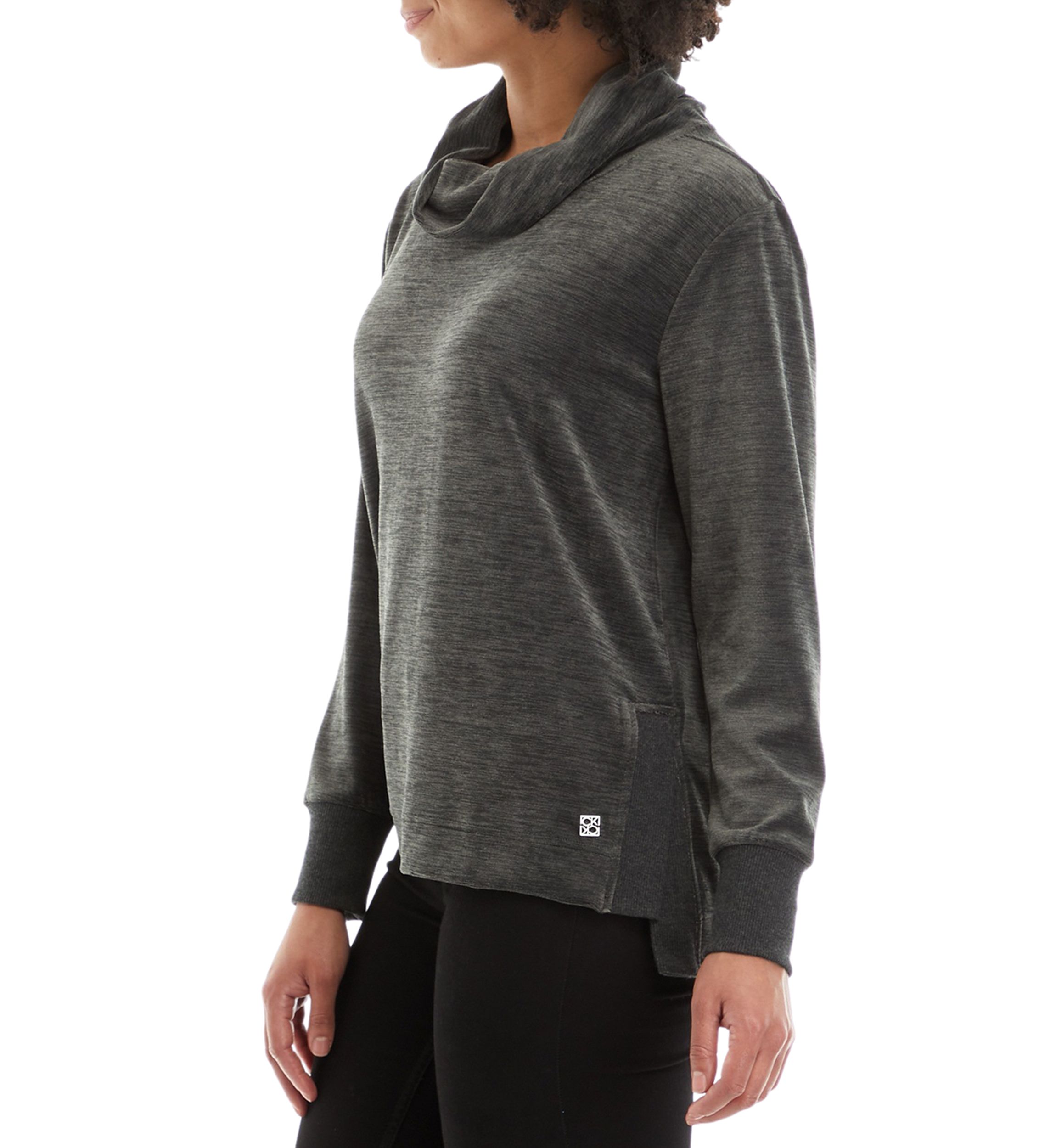 Womens Cowl Neck Velour Pullover Shirt