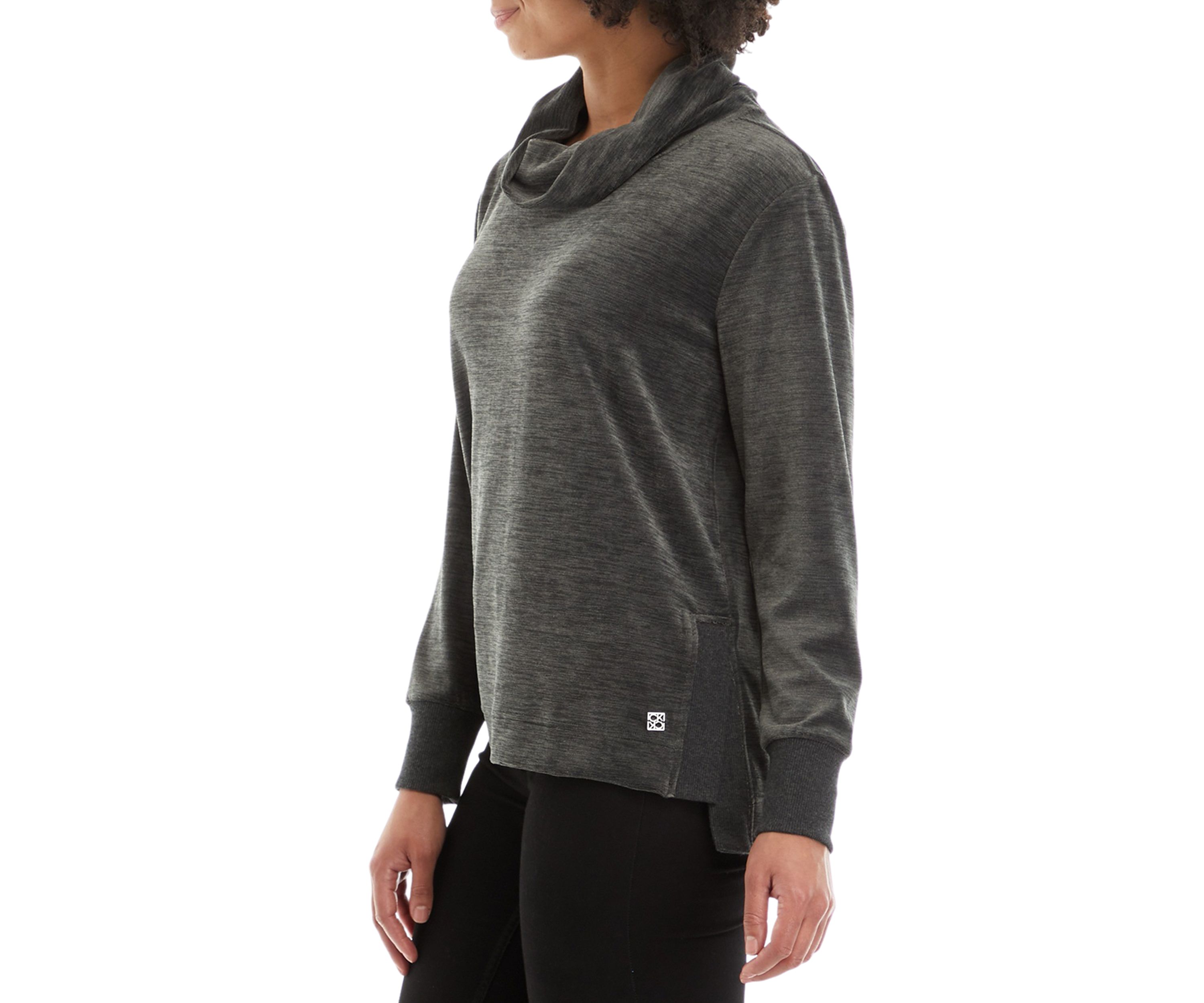 Womens Cowl Neck Velour Pullover Shirt