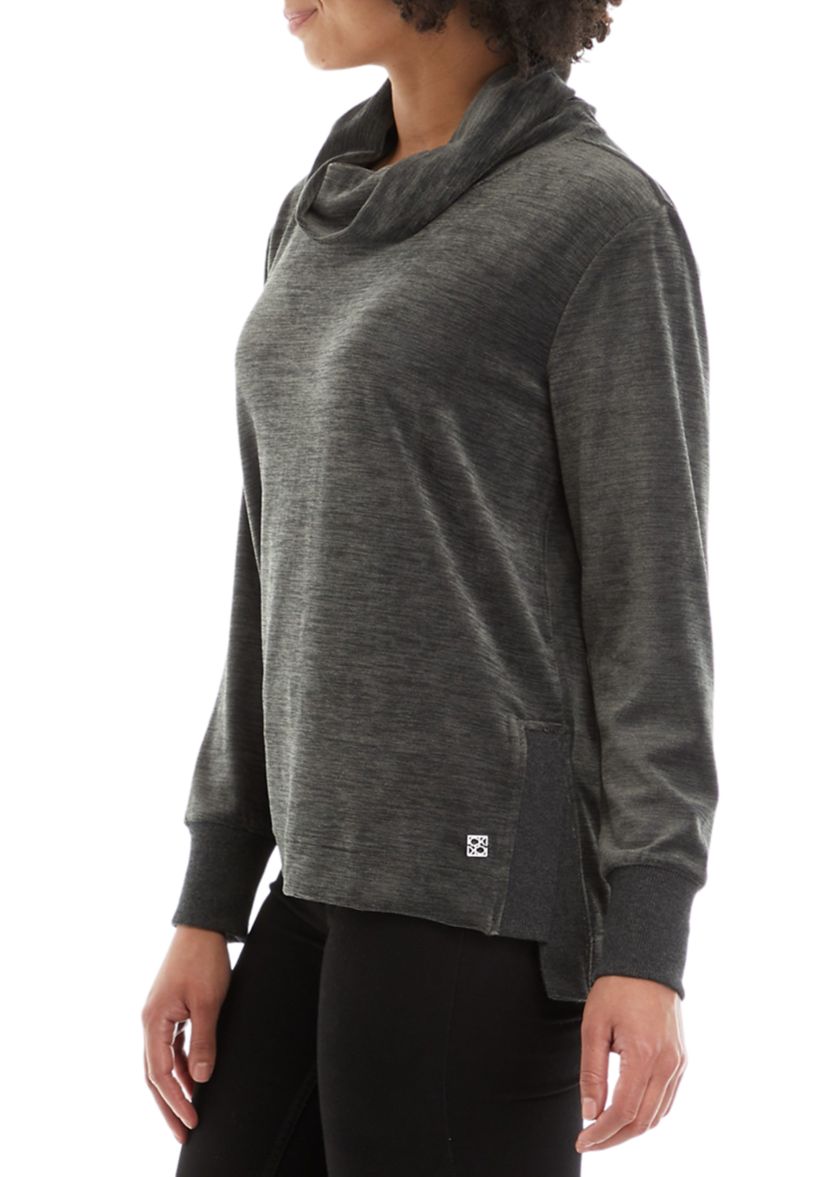 Womens Cowl Neck Velour Pullover Shirt