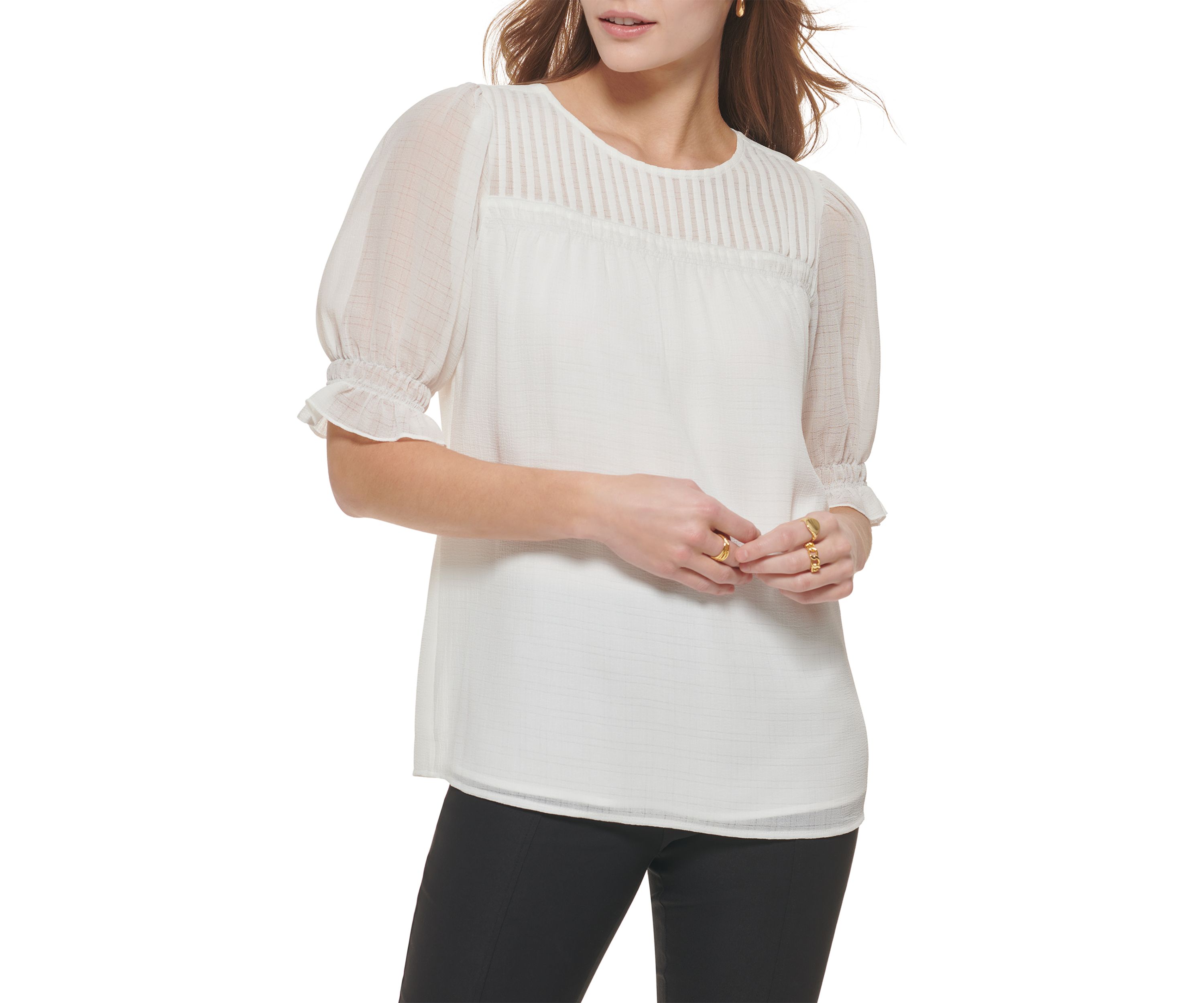 Womens Ruffle Puff Sleeve Blouse