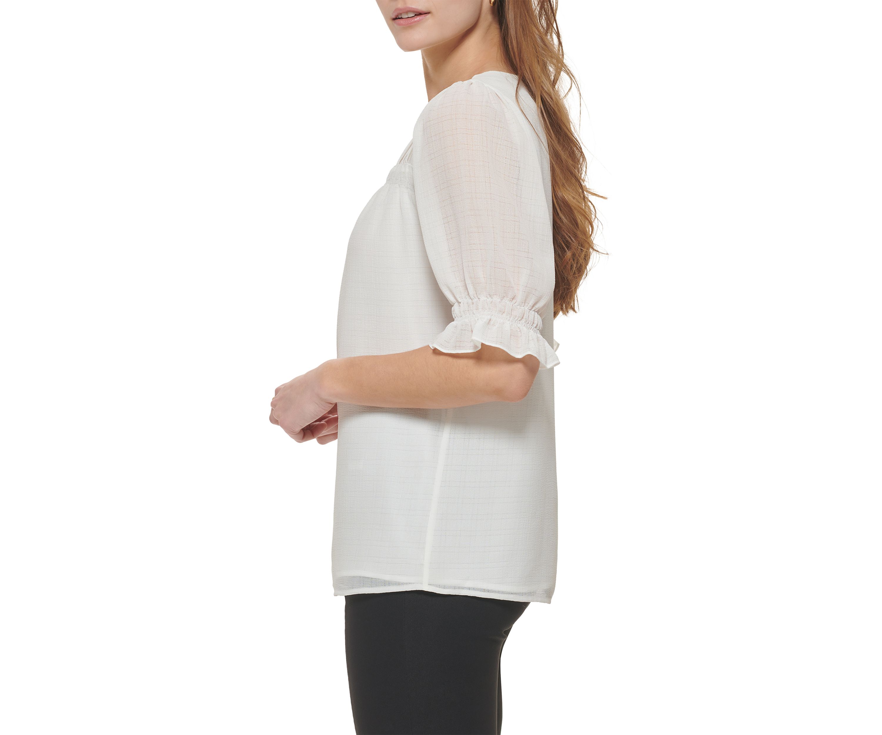 Womens Ruffle Puff Sleeve Blouse